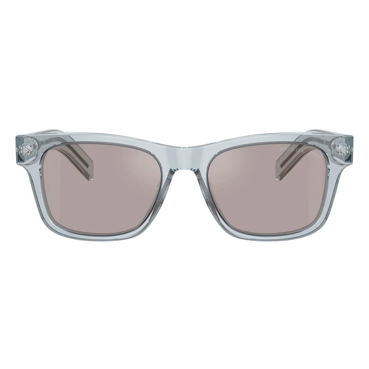 "PRADA SUNGLASS SPR A17 19T-80F with sky blue crystal frame and light grey lenses Optorium"