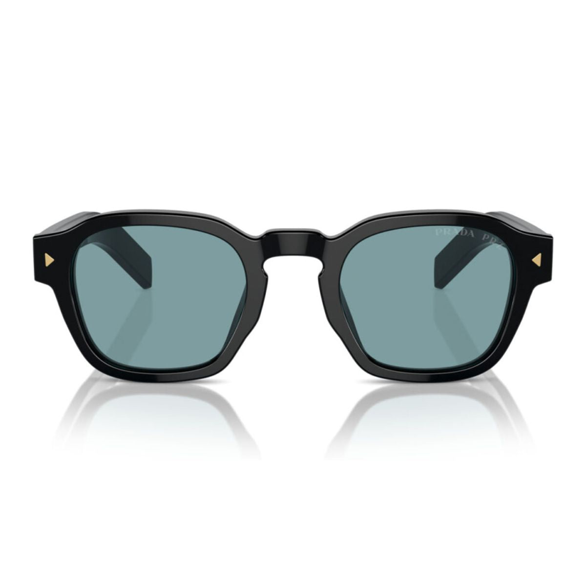 "PRADA SUNGLASS SPR A16 16K-04D with black round frame and green polarized lenses. Optorium"