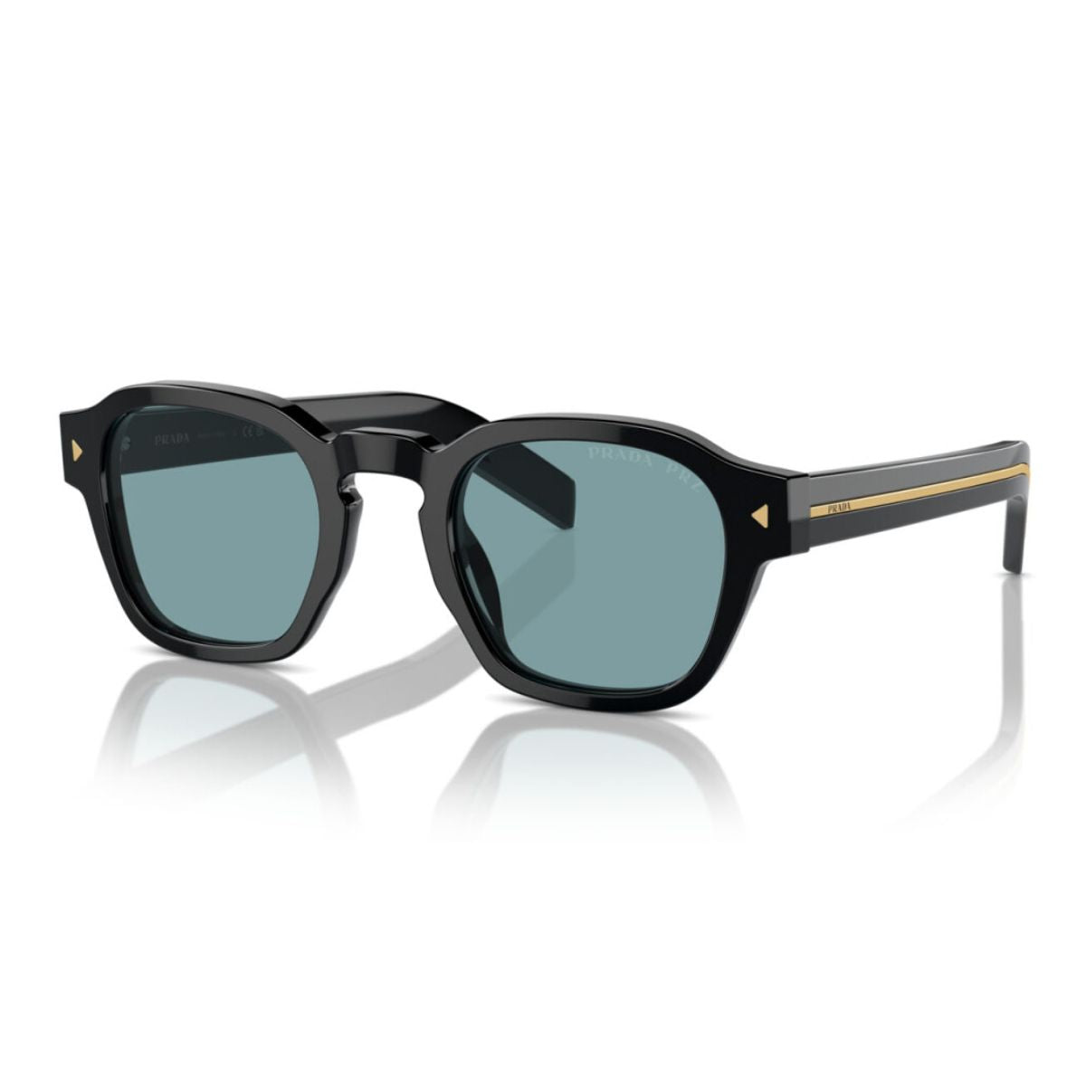 "Optorium's Prada sunglasses, round black frame, polarized green lenses."