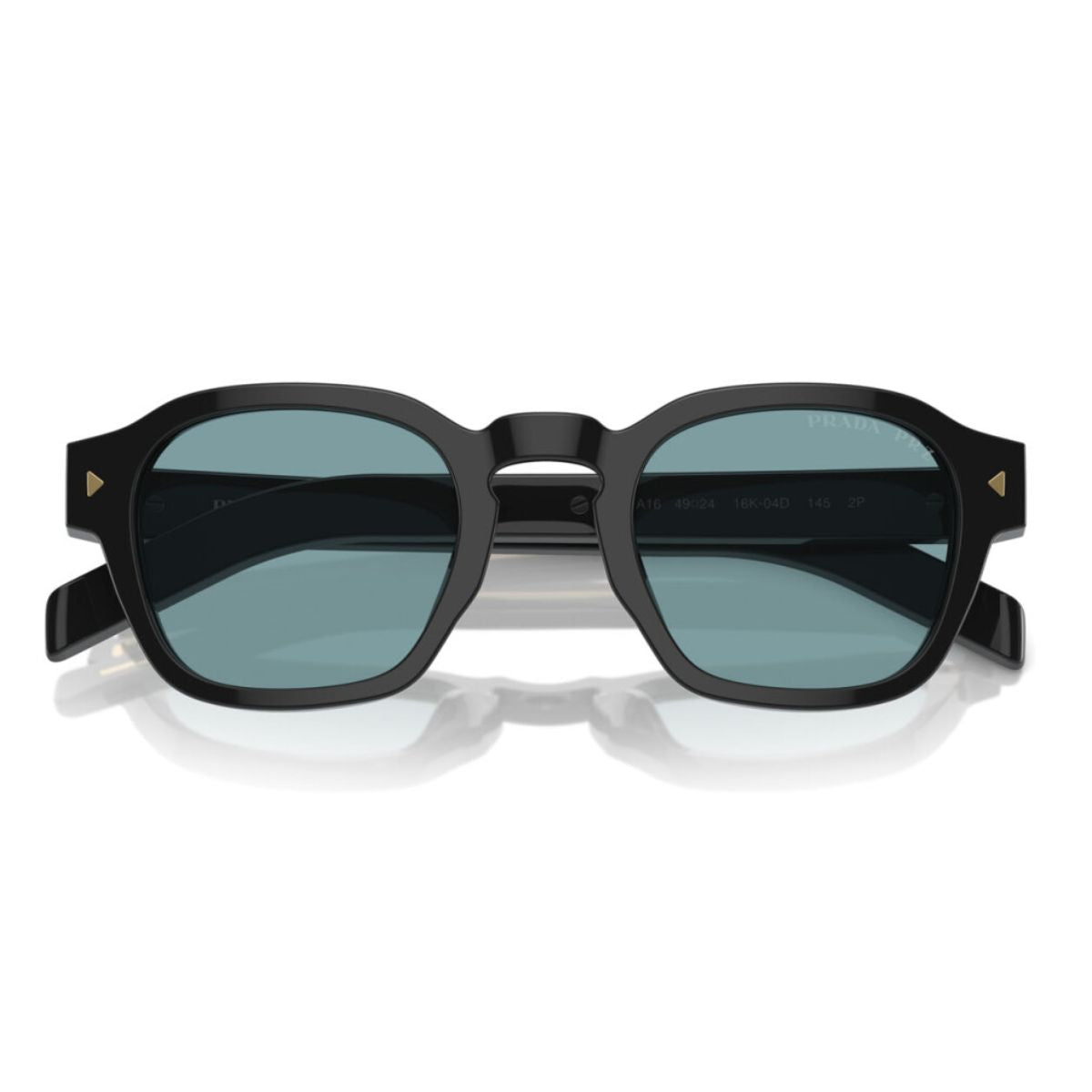 "Prada black acetate frame sunglasses, round shape, green polarized lenses. optorium"