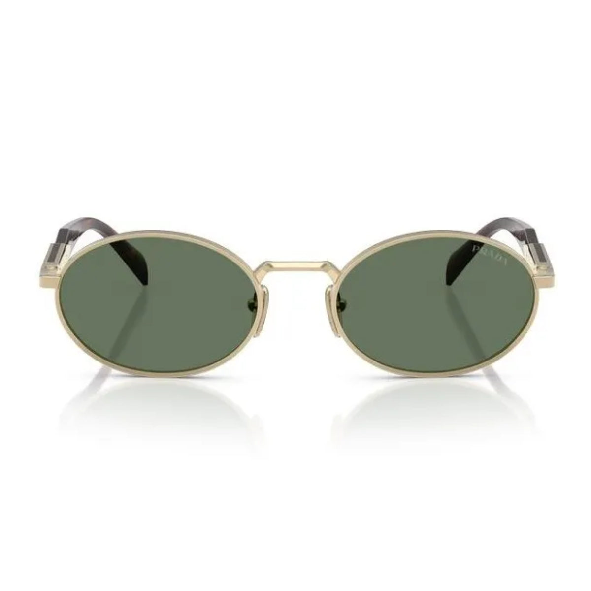 Prada sunglasses SPR 65Z ZVN-70L with gold metal frame, dark green polyamide lenses, luxury Prada eyewear for men and women – Optorium