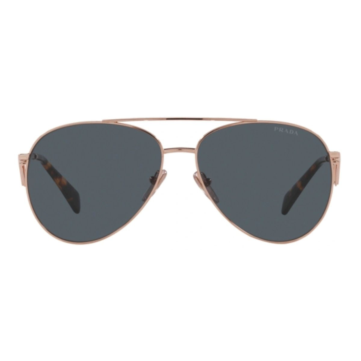 "Women’s PRADA sunglasses in Rose Gold with dark grey lenses and metal frame.optorium"