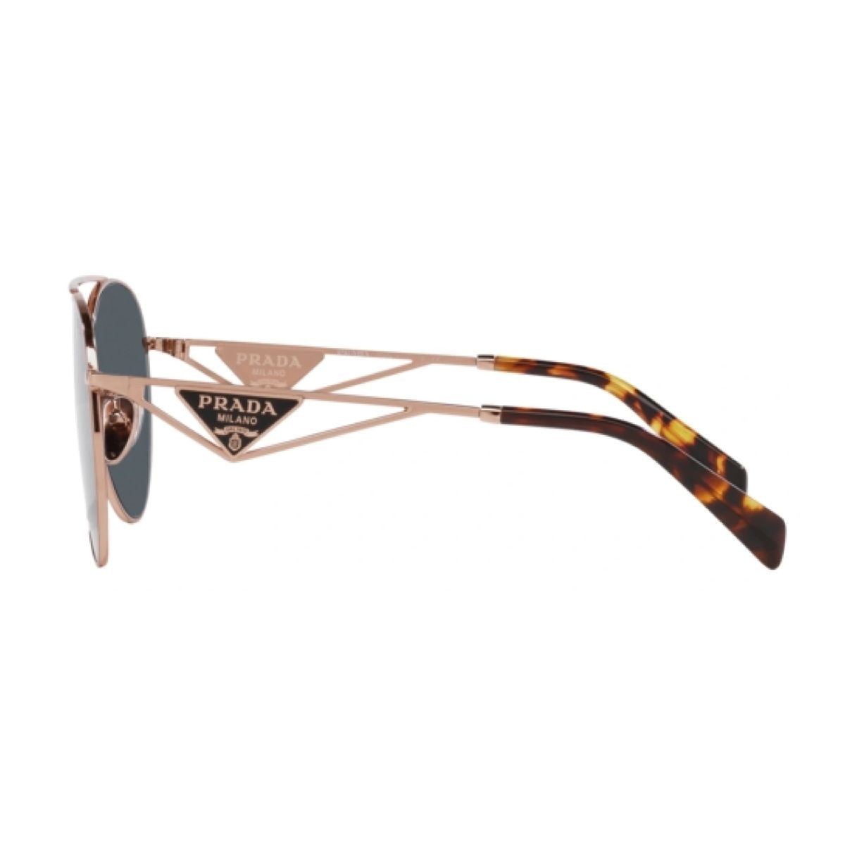 "Women’s PRADA SPR A50 SVF-09T, Rose Gold aviator frame, dark grey lenses, metal.  Optorium"