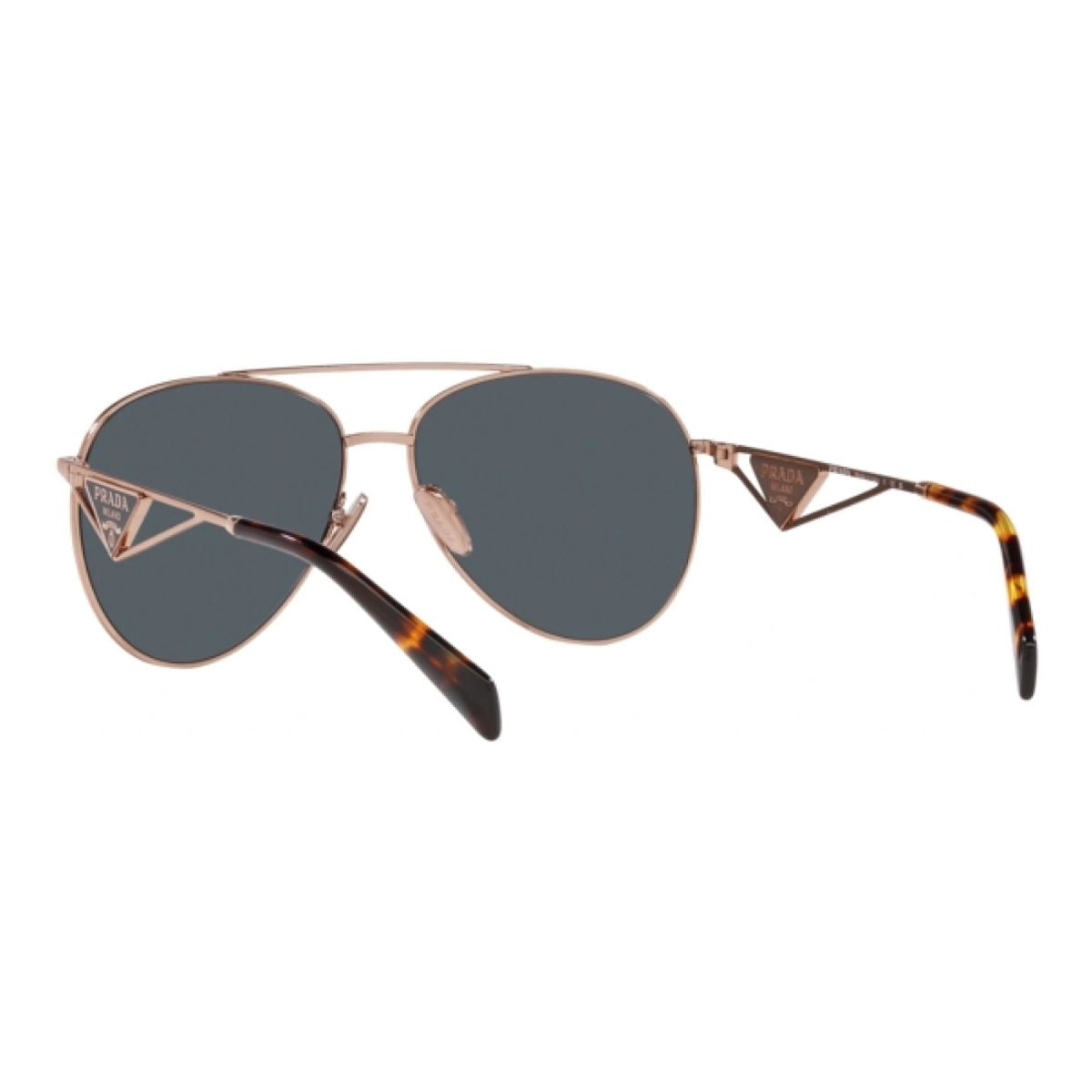 "PRADA Rose Gold aviator sunglasses, dark grey lenses, metal frame, 59mm size. optorium"