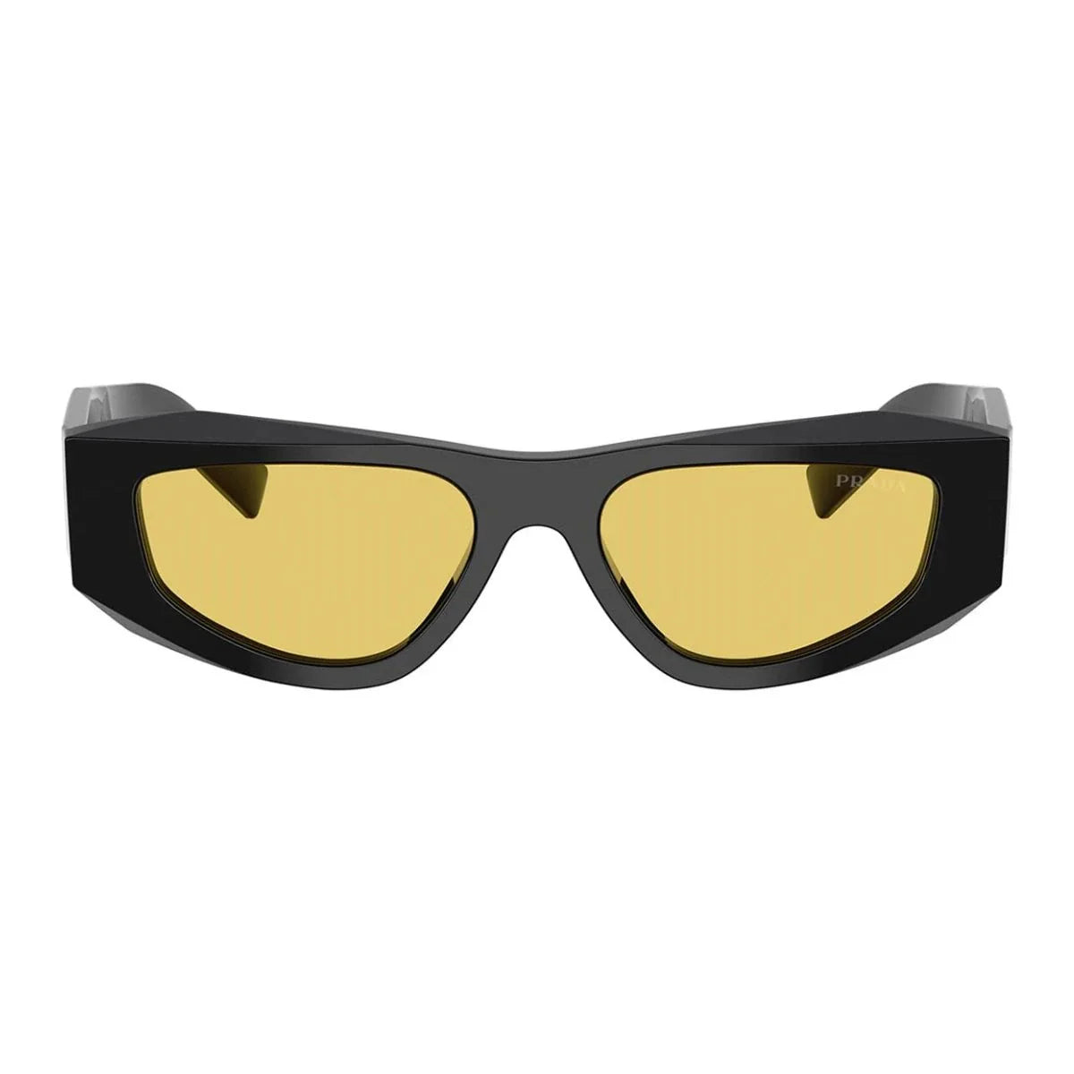 Prada Sunglass SPR B19 16K-455 in shiny black with UV protection, premium Prada sunglasses for women and stylish Prada shades for men, featuring a modern rectangle design in Prada eyewear men collection optorium