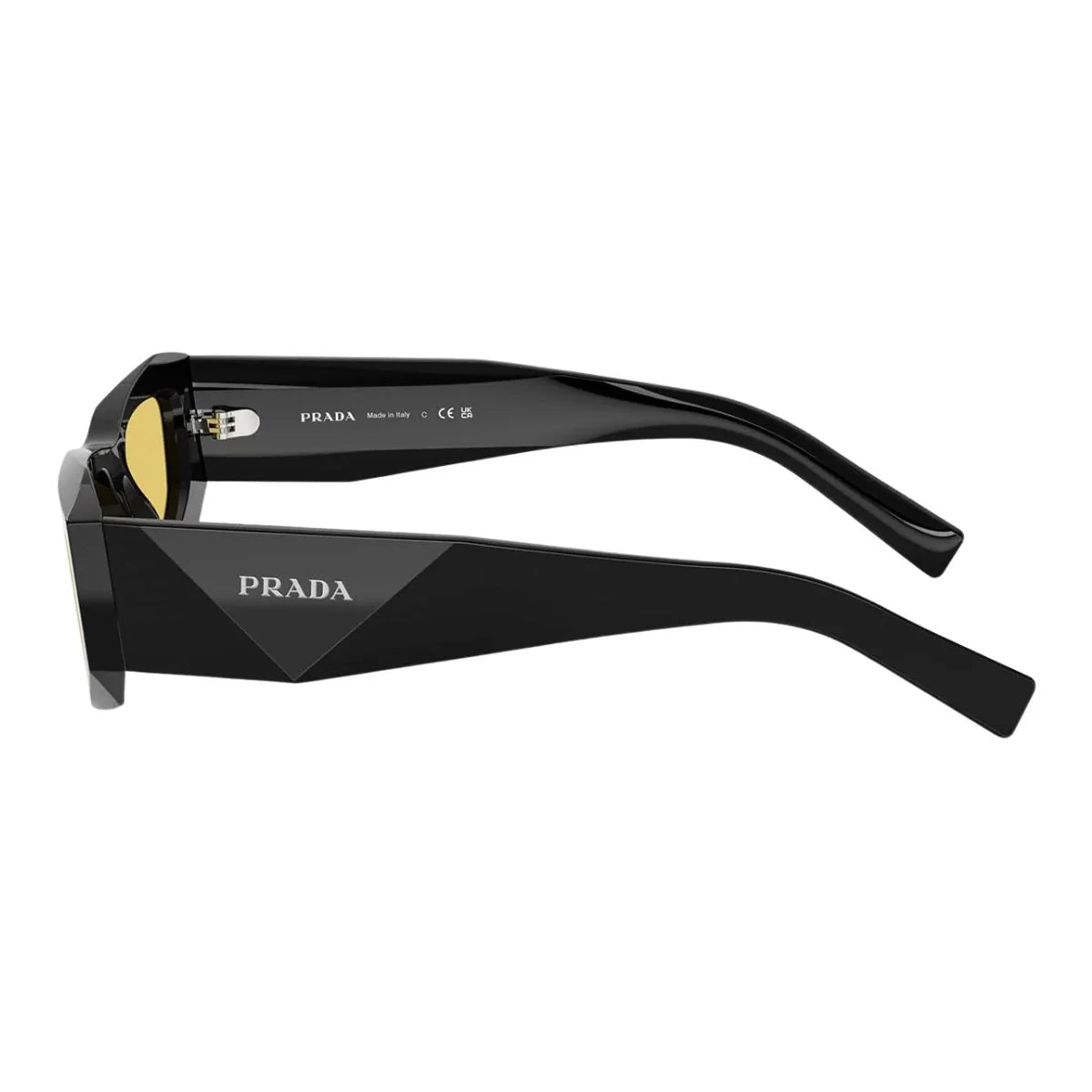Prada eyewear men SPR B19 16K-455 showcasing shiny black finish and UV protection, luxury Prada sunglasses for women and men designed with a bold rectangle sunglasses at optorium
