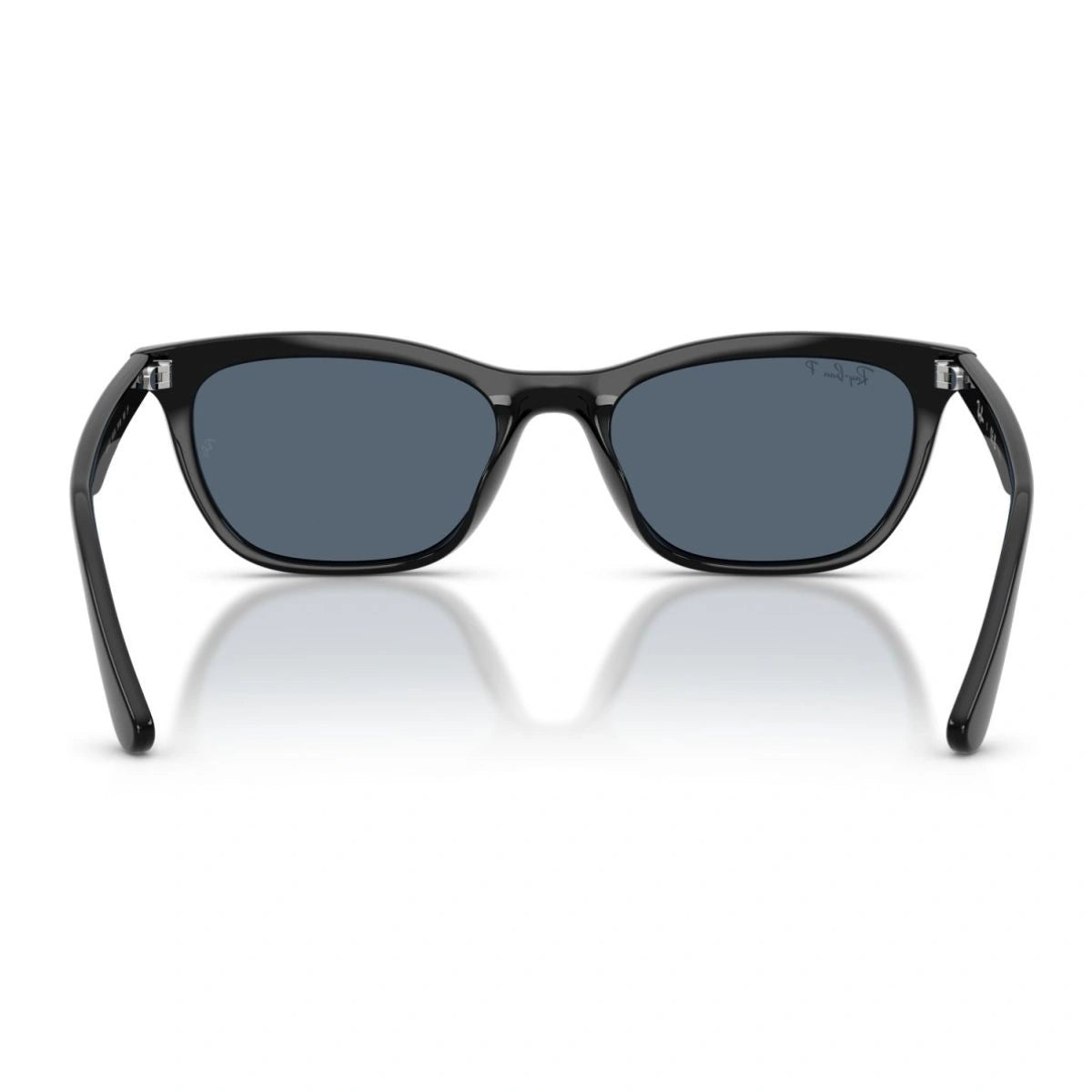 Modern square sunglasses black frame soft blue lens