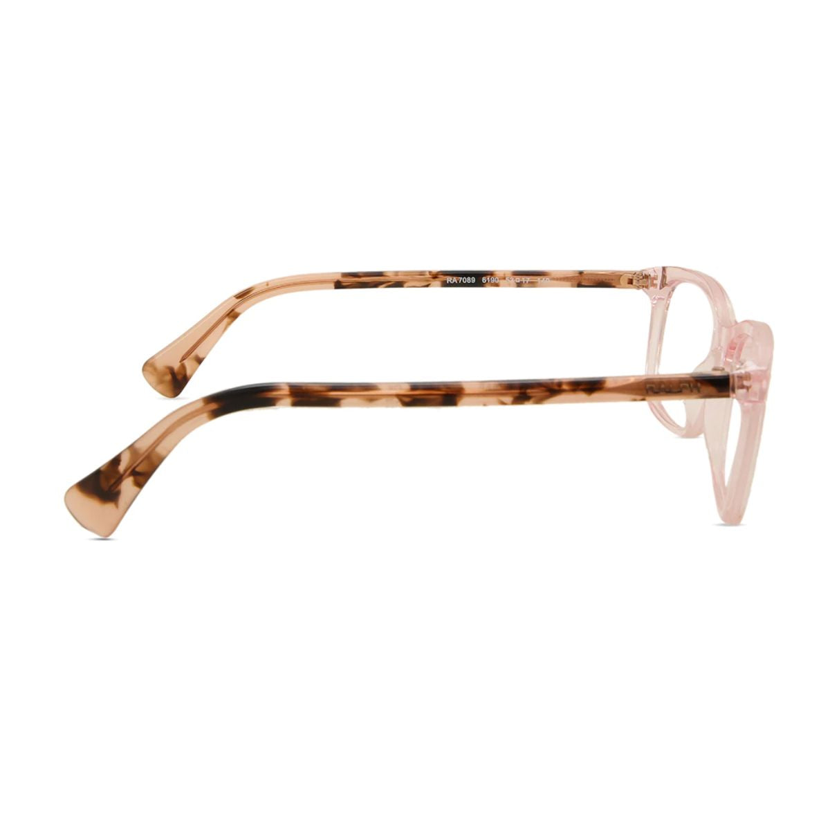 Experience premium eyewear with Ralph Lauren Frame RA7089 6190. A transparent pink rectangle optical frame for women. Lightweight & stylish. Get it now online at Optorium.