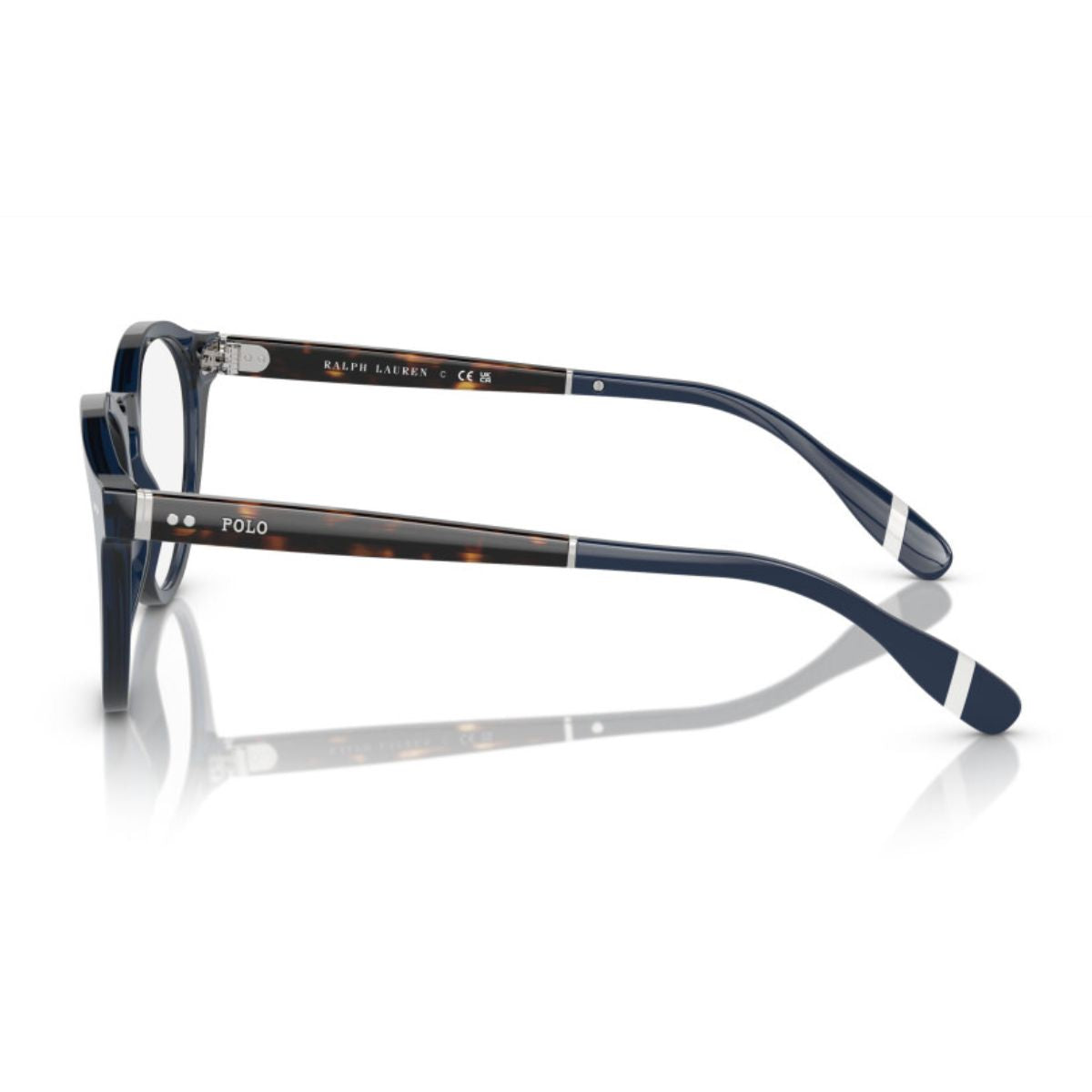 Shop Ralph Lauren Polo PH 2268 5470 men’s optical frames, offering a sophisticated round frame in shiny blue with high-quality craftsmanship, available online at Optorium.