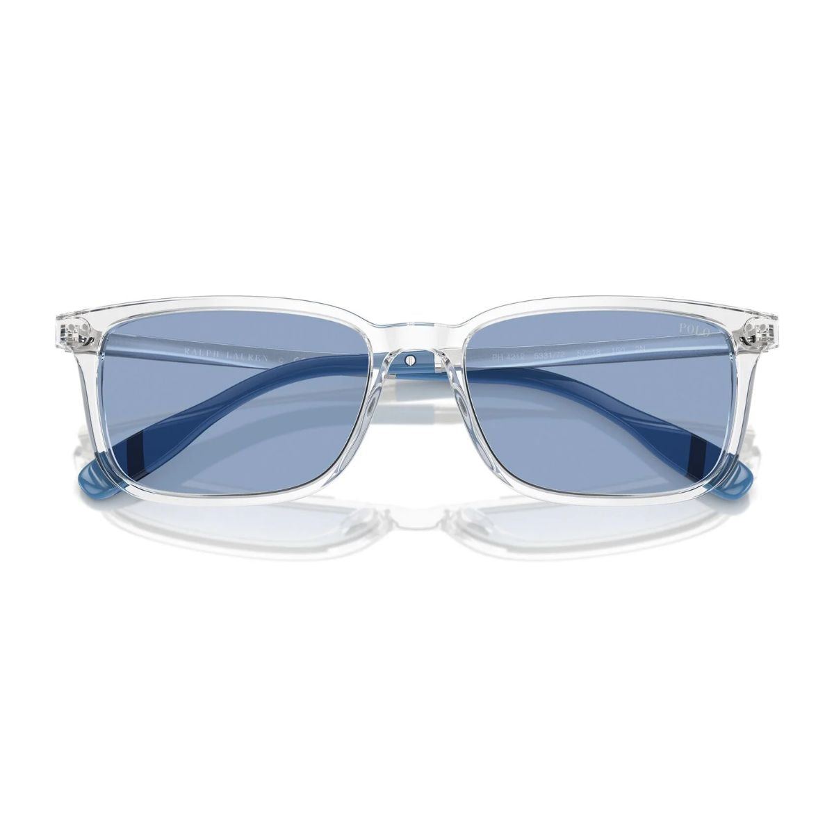 Shop Ralph Lauren Polo Sunglass PH4212 5331/72, offering superior UV protection and a sophisticated transparent frame with dark blue lenses for men online at Optorium.