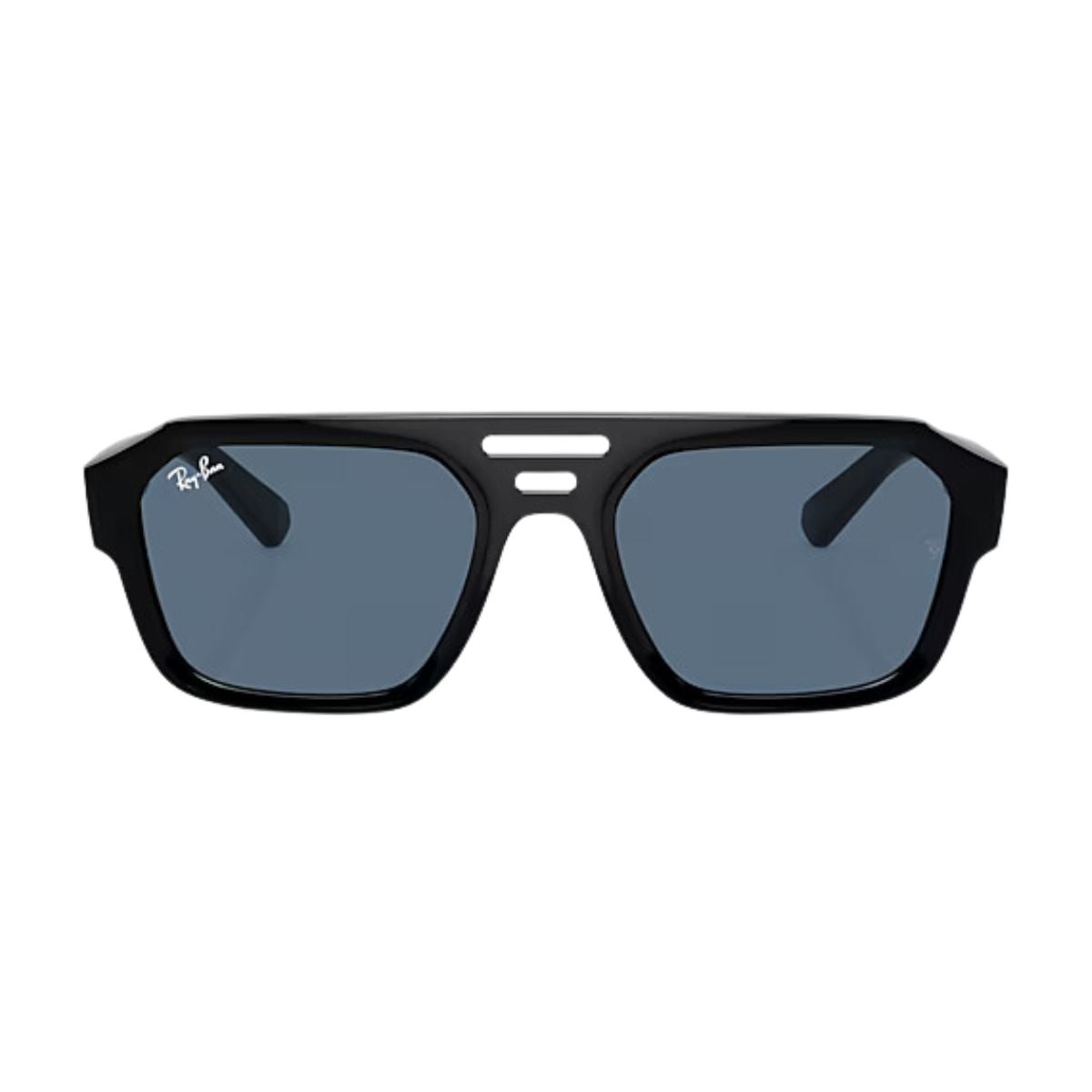 "RayBan Corrigan RB 4397 black square sunglasses with blue UV protection online at Optorium."
