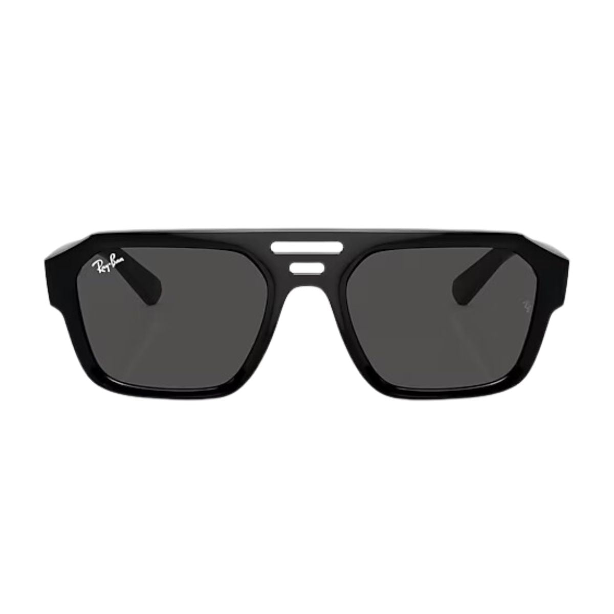 "RayBan Corrigan RB 4397 black square sunglasses with dark grey UV protection online at Optorium."