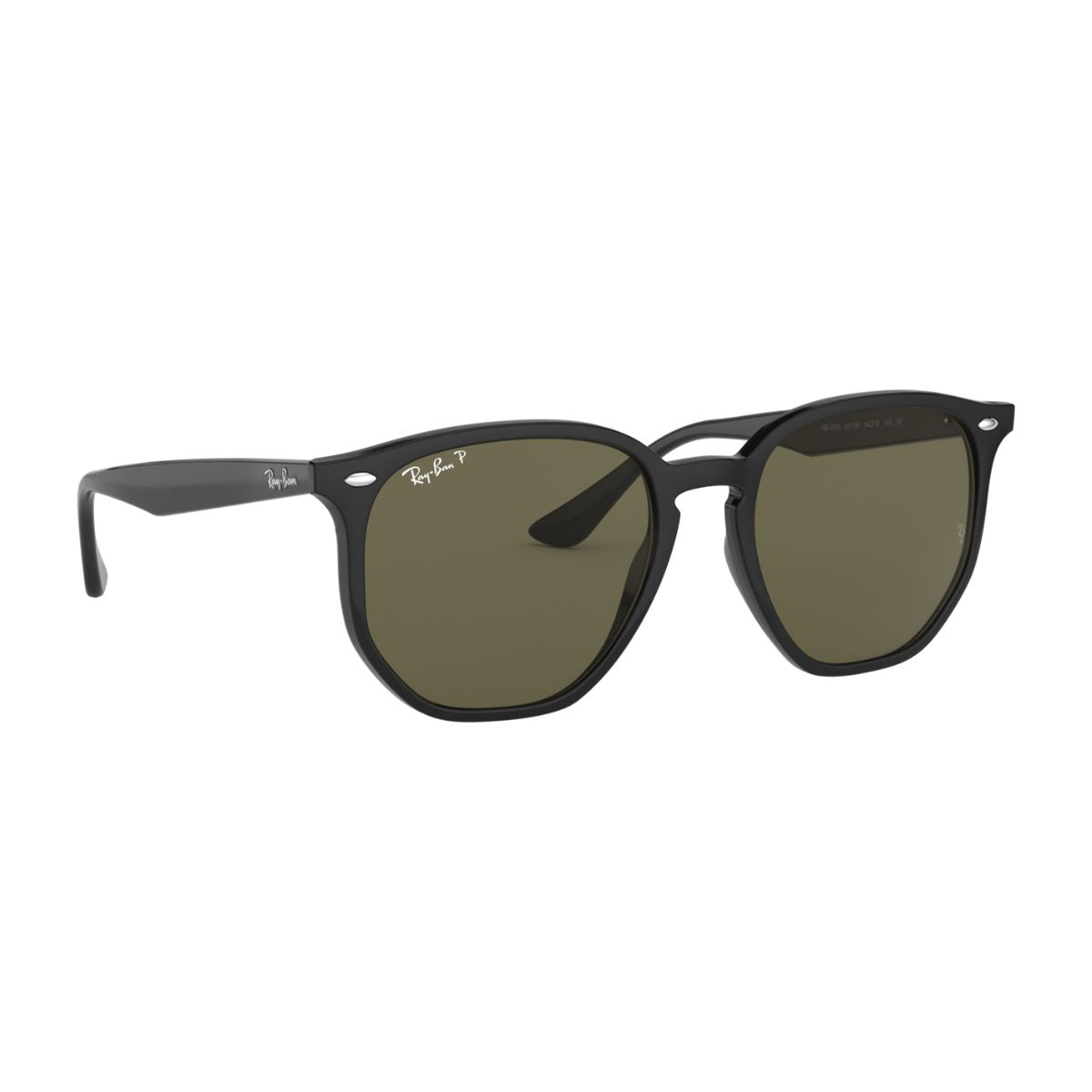 "Lightweight Ray-Ban RB4306 green polarized square sunglasses online at Optorium."
