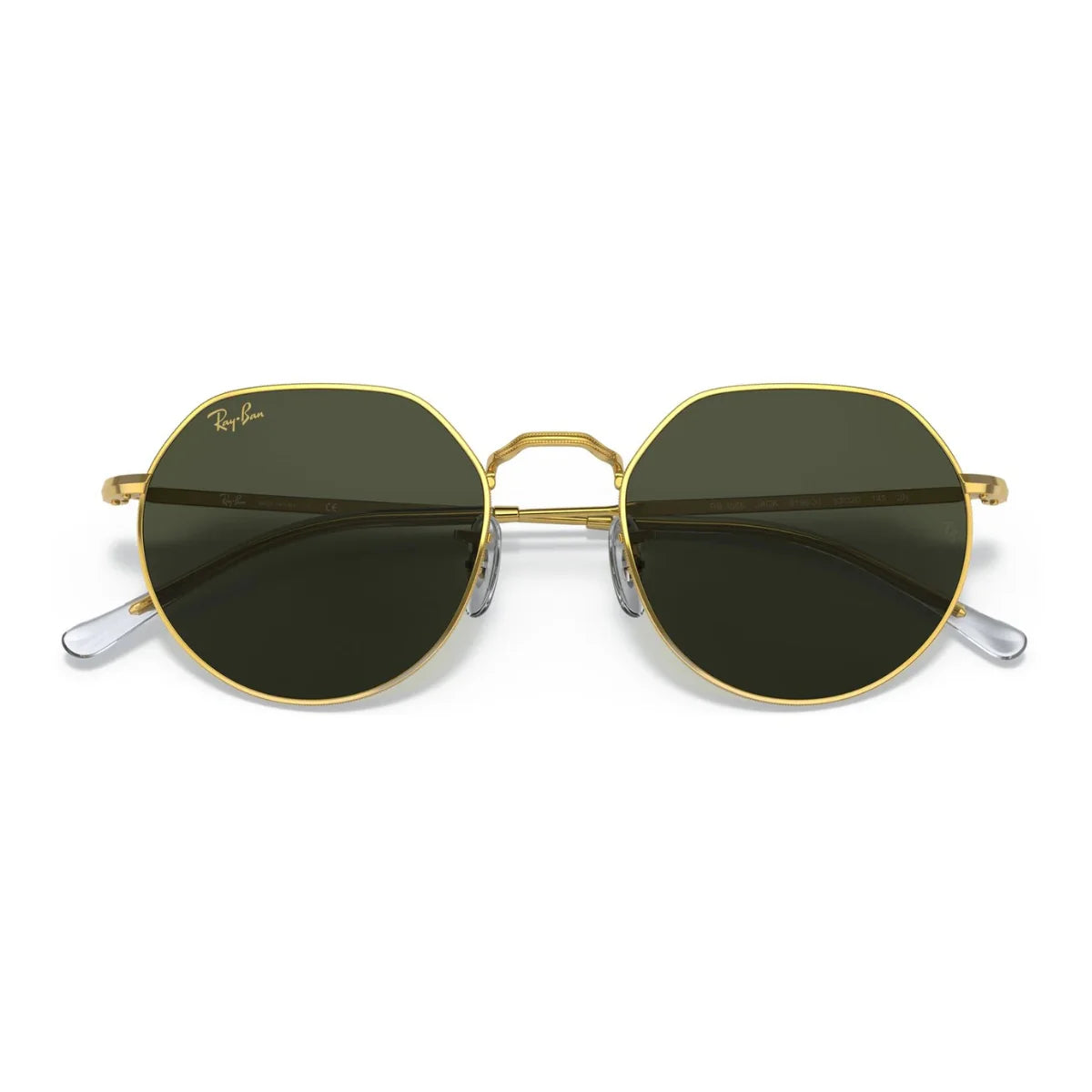 RayBan Jack RB3565 unisex round gold sunglasses with premium green lenses — Optorium