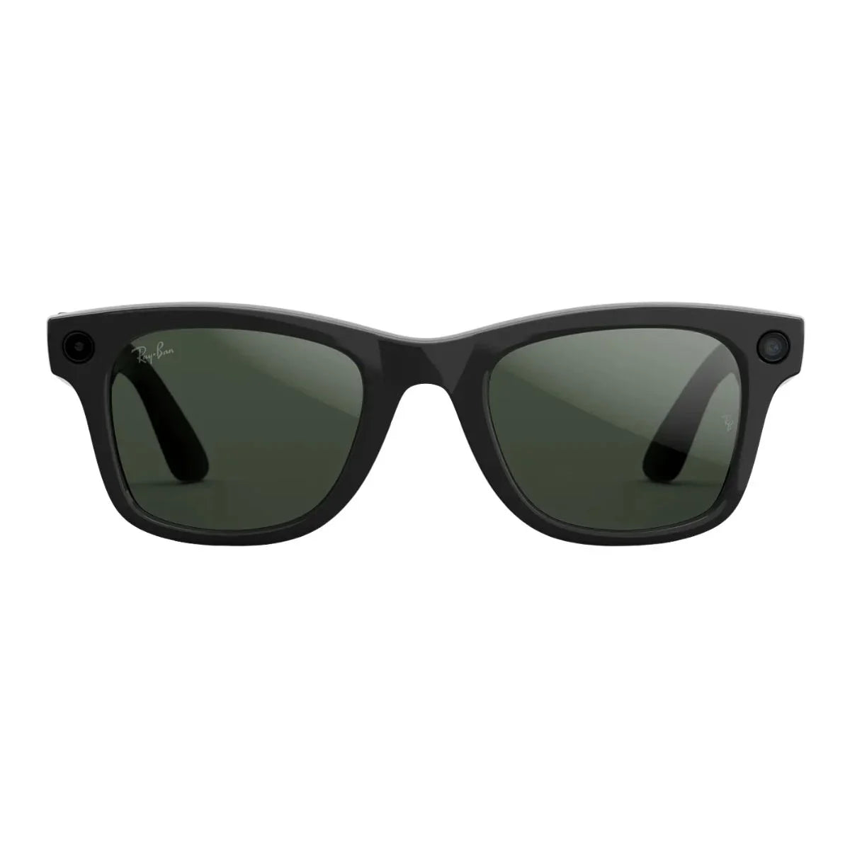Rayban Meta Gen 2 AI smart glasses with shiny black square frame and green transitions lenses optorium