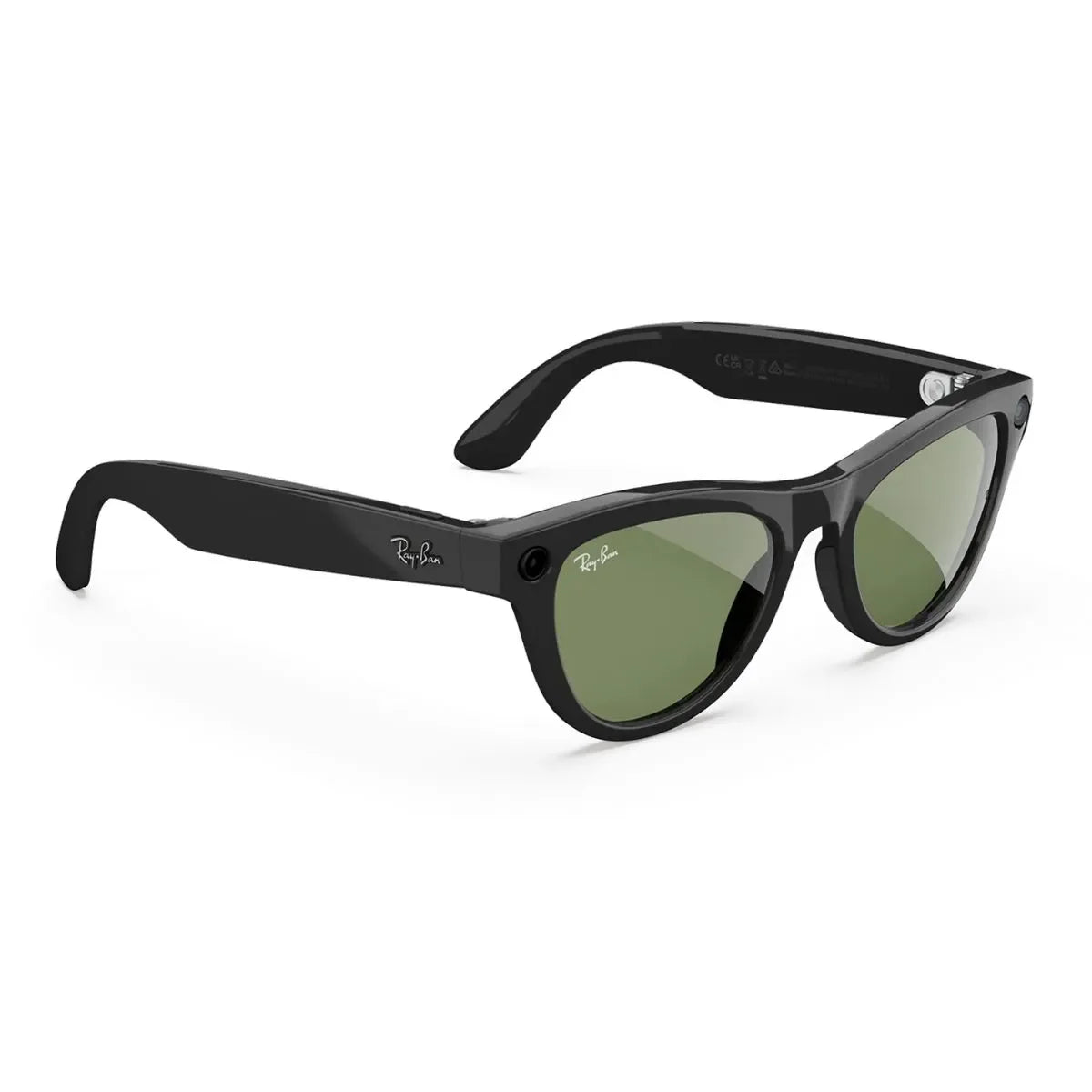 Ray-Ban AI Glasses Meta Gen 2 Skyler RW 4014 601/71 in stylish shiny black color. Trendy Meta AI smart glasses with G15 green lenses available at optorium.