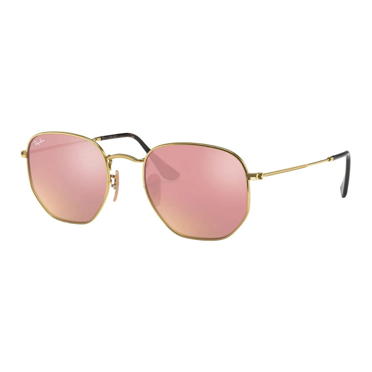 Explore Ray Ban RB3548N 001 Z2 gold hexagonal sunglasses for men, unisex flat lens style, premium Ray‑Ban authentic sunglasses with UV protection online at optorium.