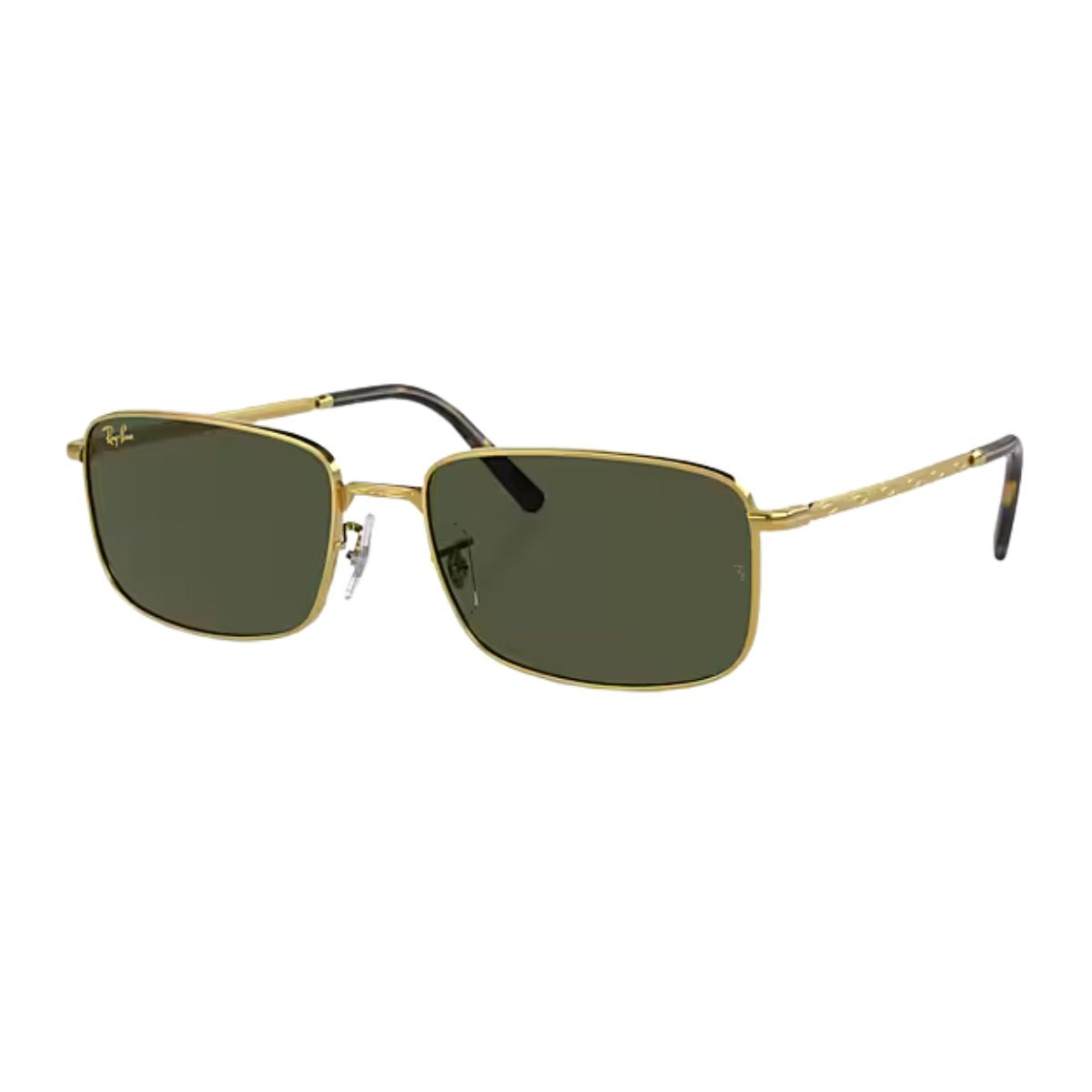 Unisex Ray-Ban premium luxury sunglasses in a sleek gold frame with a modern rectangle design, shop now online at Optorium.