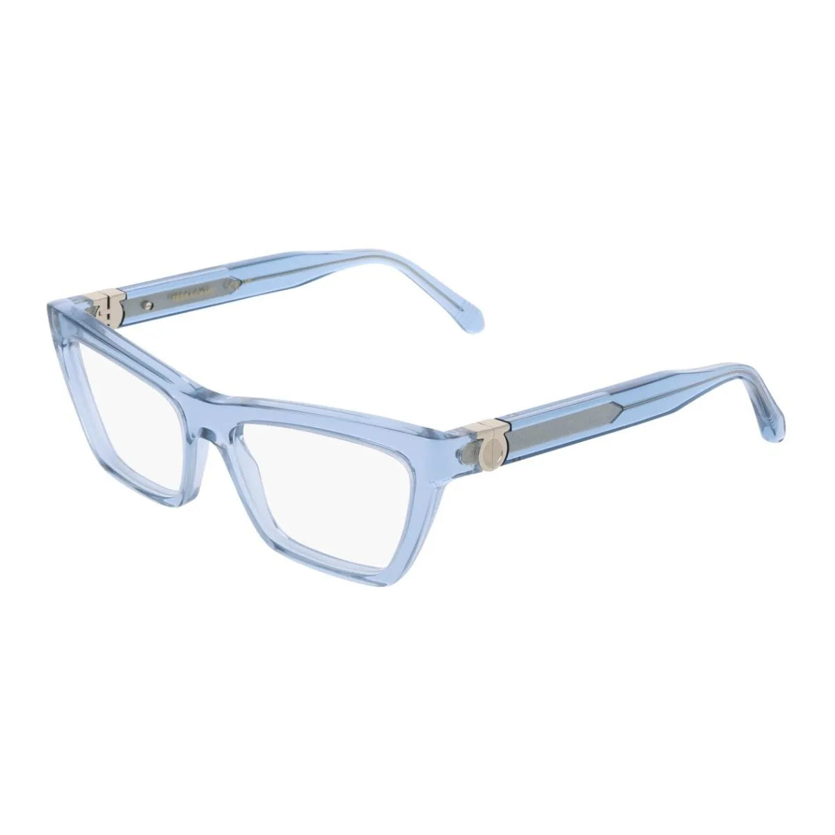 Stylish cat eye Ferragamo eyeglasses for women – Salvatore Ferragamo Frame SF 3021 450 in transparent azure. Explore luxury Ferragamo frame collection and designer glasses frames at Optorium.
