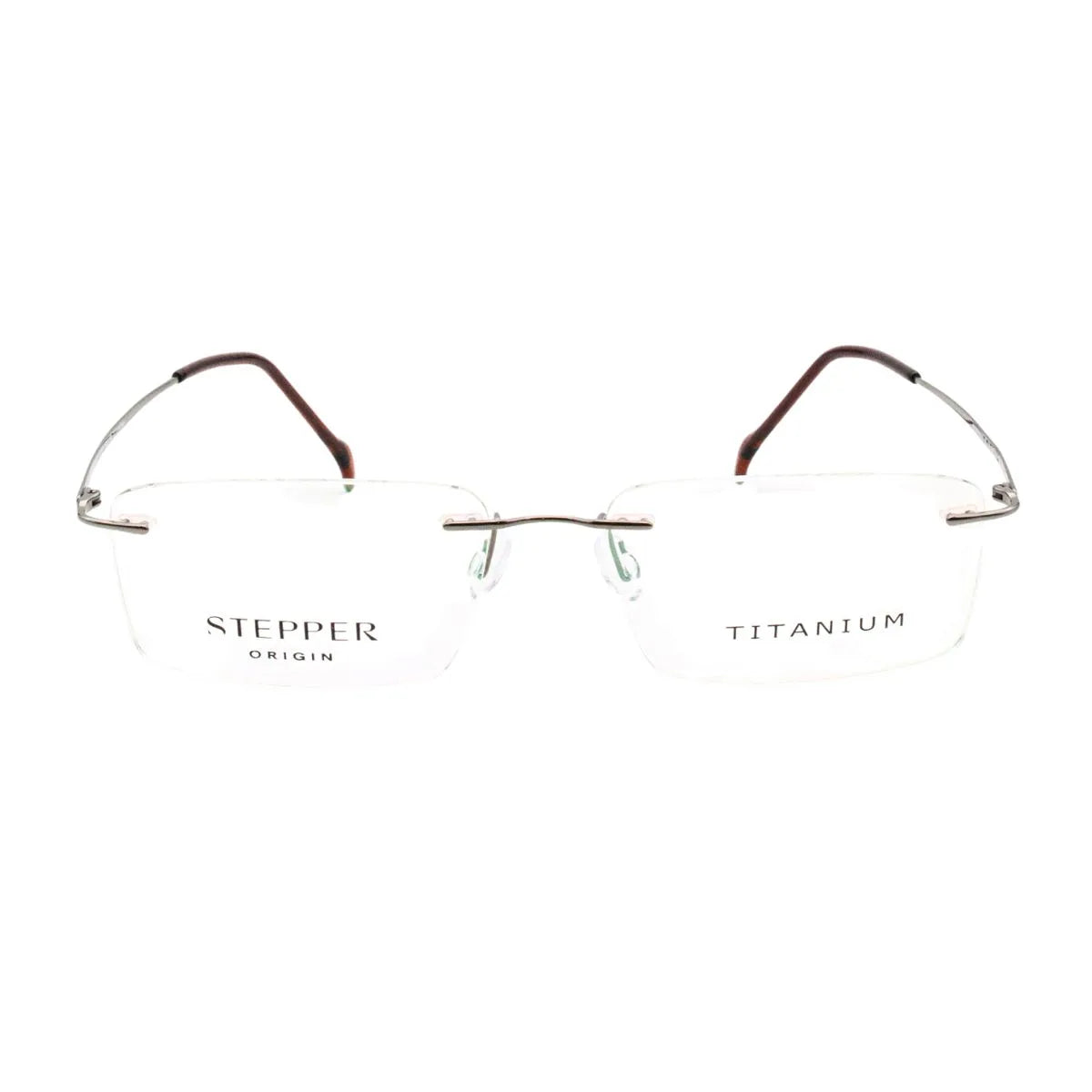 Shop Stepper Frame SI-4253B F022, premium stepper eyewear titanium design for men. Stylish rectangle rimless Silver titanium spectacles offering comfort and durability at Optorium.
