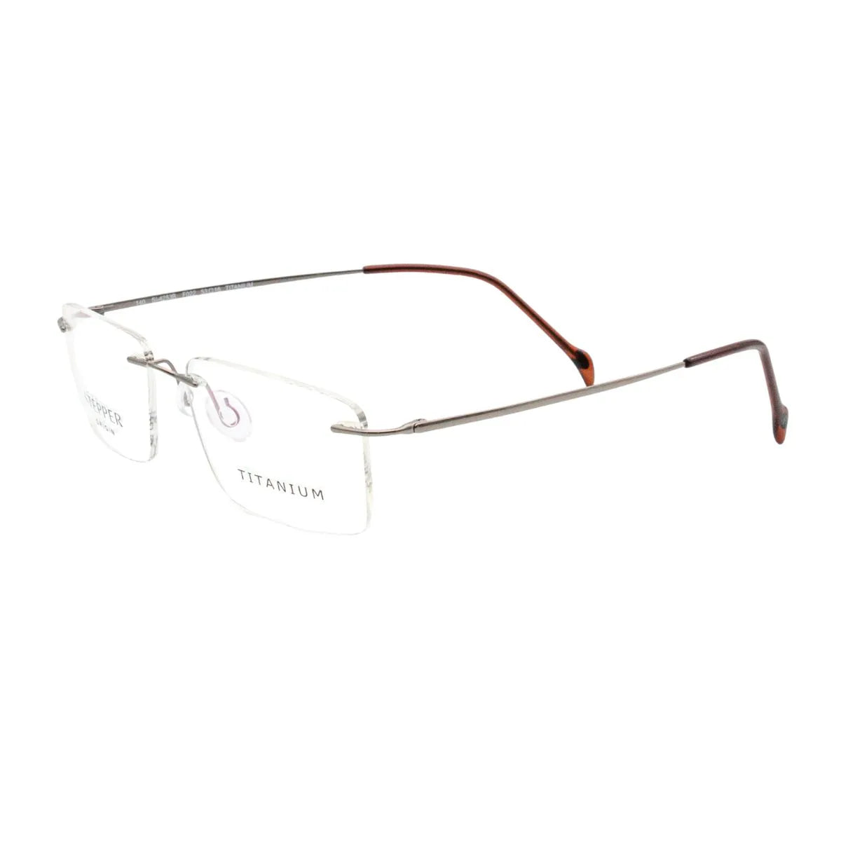 Stepper glasses titanium SI-4253B F022 offer luxury rimless rectangle design in sleek Silver finish. Trendy and lightweight stepper eyewear titanium frame for men available at Optorium.