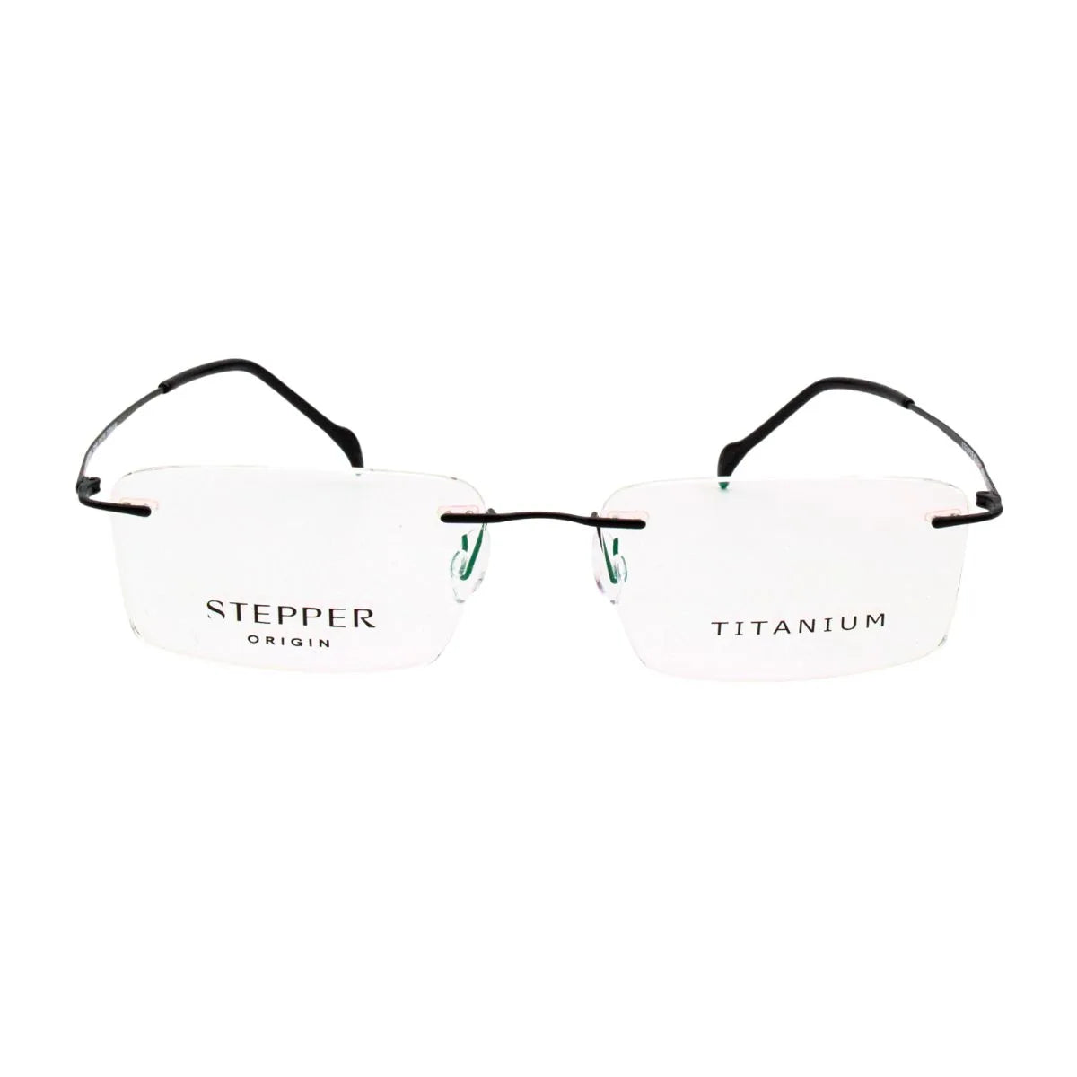 Shop Stepper Frame SI-4253B 090, black color titanium rimless rectangle eyewear for men. Lightweight Stepper spectacles offering premium comfort and durable style at Optorium.