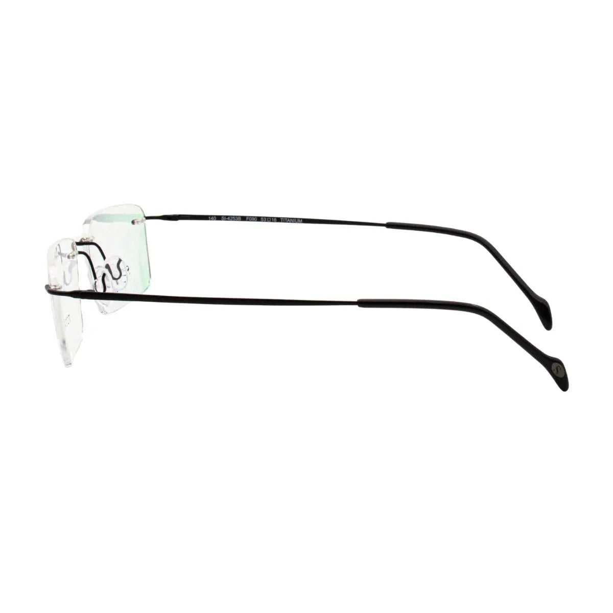 Stepper Eyewear Titanium Rimless Frame SI-4253B 090 for men in sleek black rectangle shape. Modern Stepper eyeframe designed for comfort and elegance, available now at Optorium.