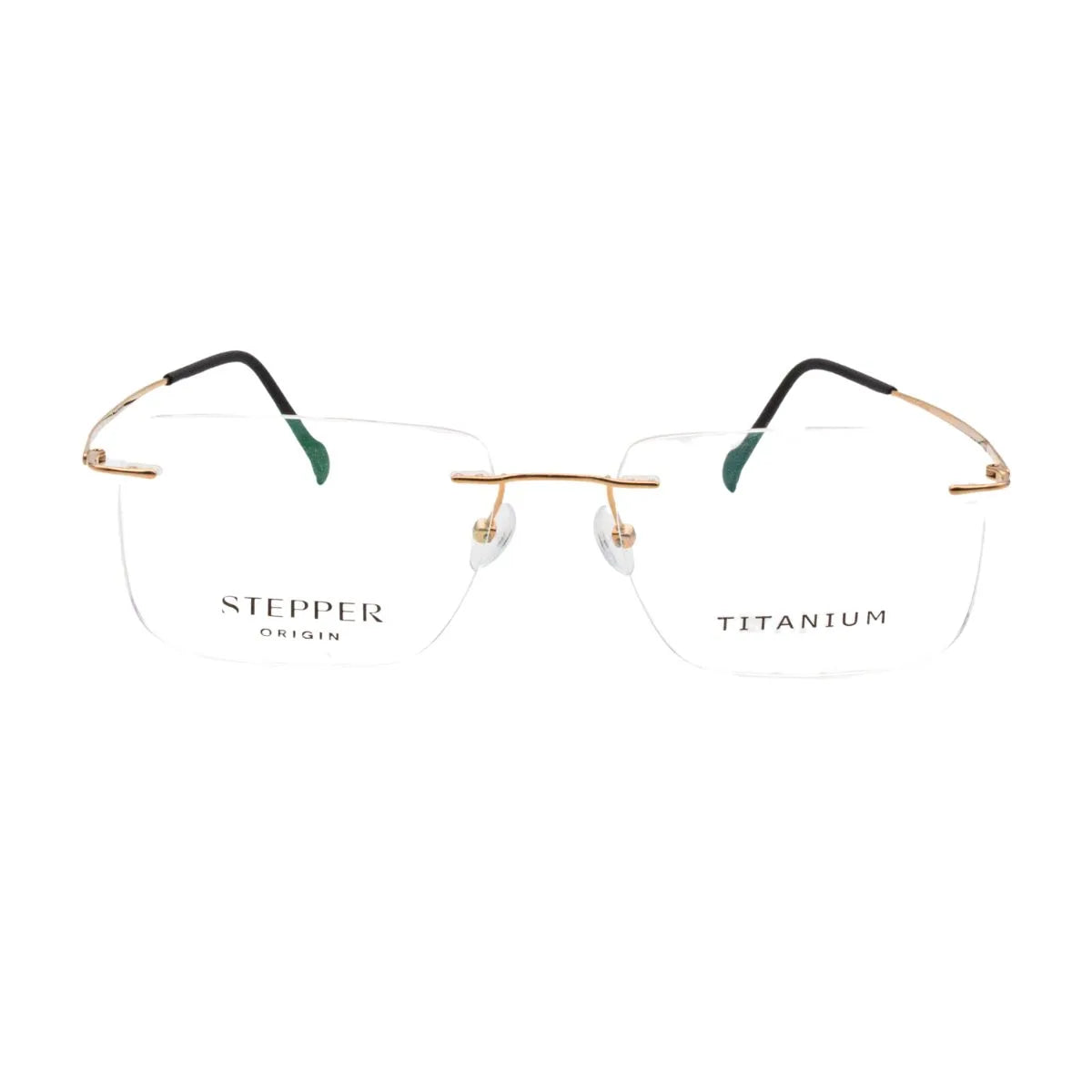 Shop Stepper Frame SI-83430 F010, premium titanium rimless eyewear in gold color. Stylish rectangle shape Stepper optical frame for men offering comfort and durability at Optorium.