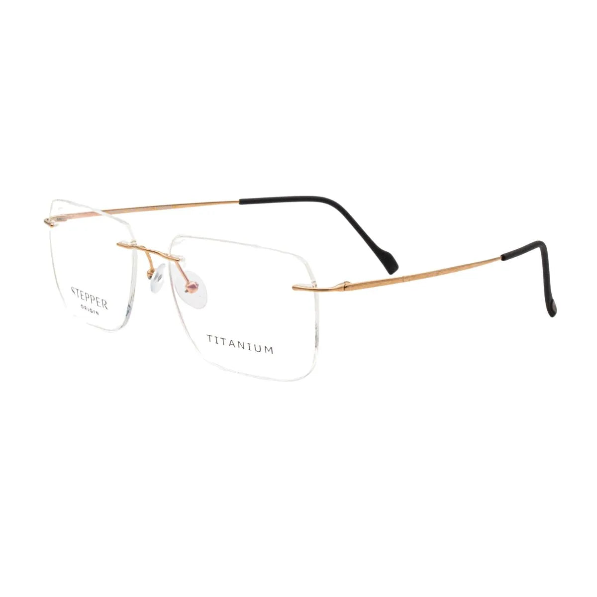 Discover Stepper Frame SI-83430 F010, rectangle shape titanium rimless eyeframe in gold. Trendy Stepper eyewear for men delivering luxury, comfort, and precision at Optorium.
