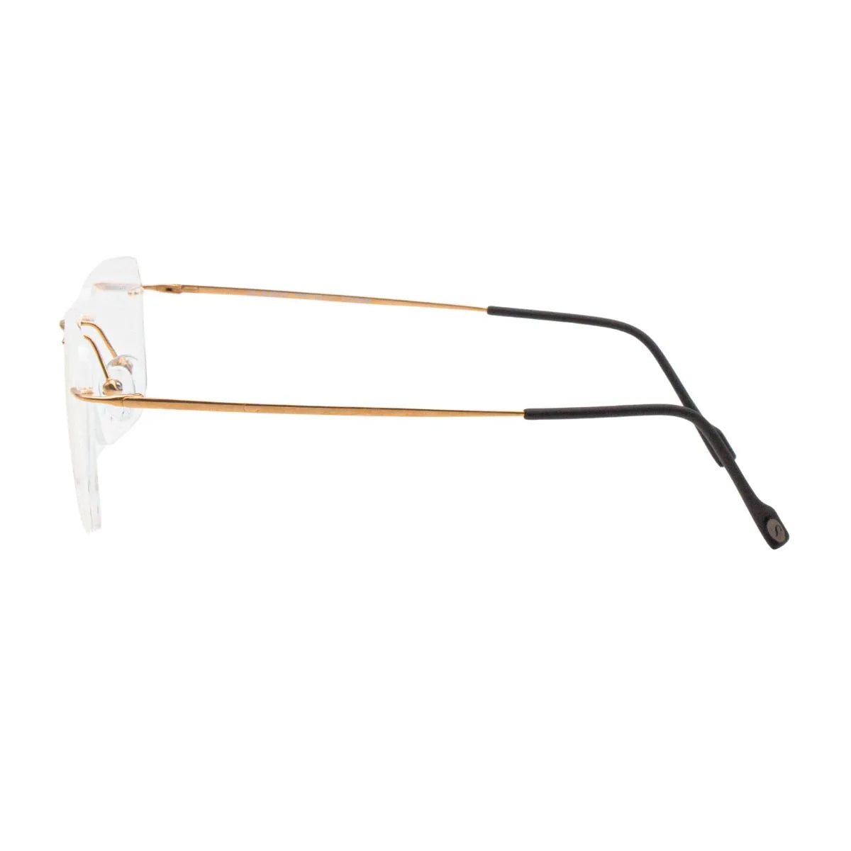 Elegant Stepper eyewear SI-83430 F010, gold color titanium rimless spectacles with rectangle shape design. Lightweight Stepper eyewear frame for men available exclusively at Optorium.