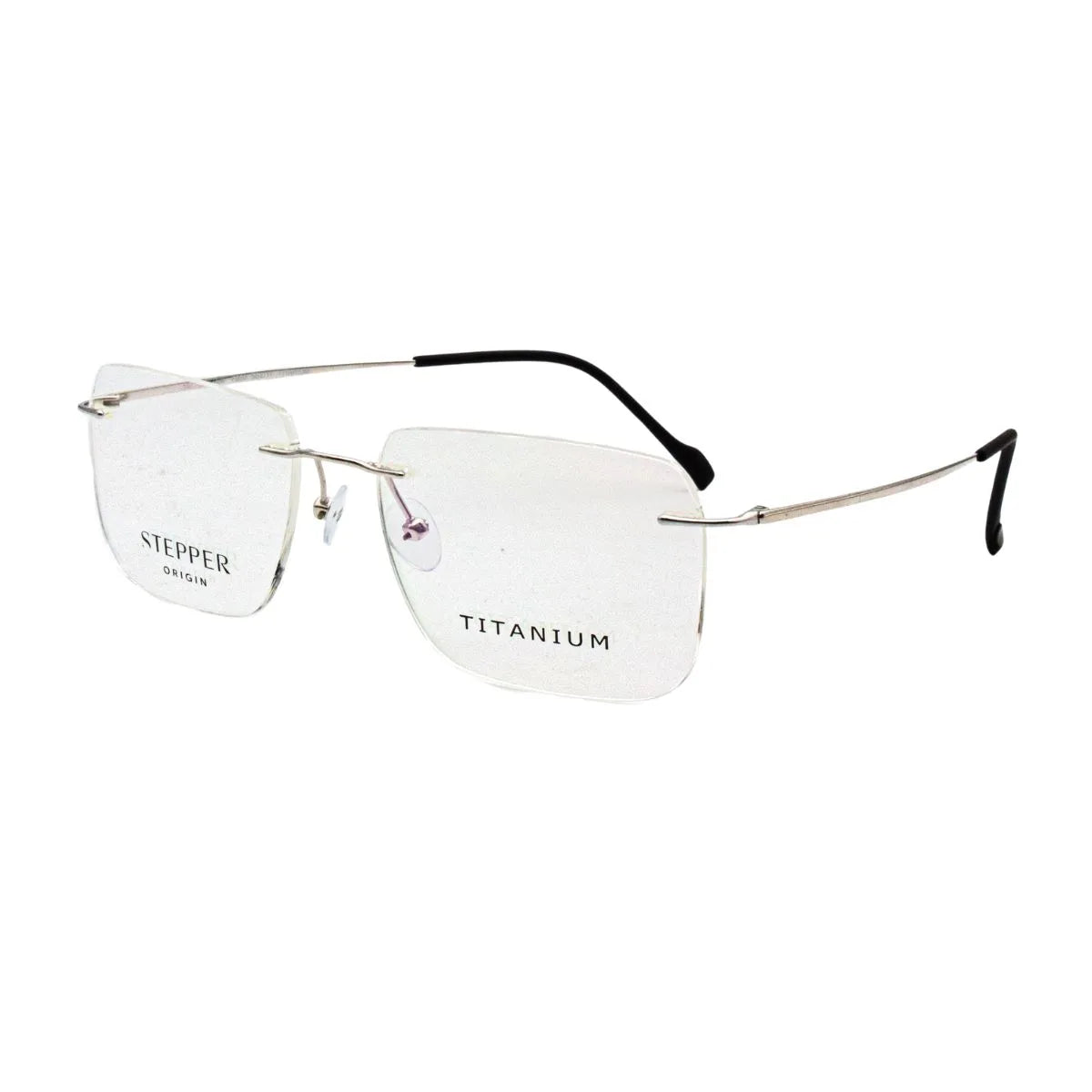 Shop Stepper Frame SI-83430 F020 silver titanium rectangle eyewear for men. Lightweight rimless Stepper spectacles offering premium comfort, durability, and modern style at Optorium.