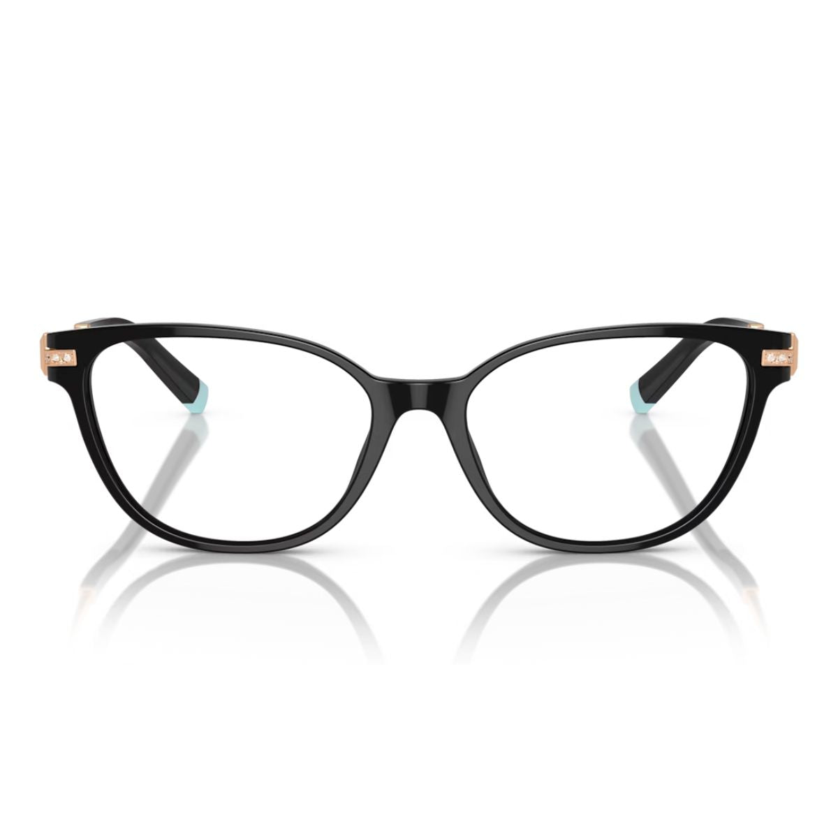 "Tiffany & Co. TF2223-B 8001: Black acetate cat-eye frame, 16mm nose bridge, 140mm arms, stylish and elegant. OPTORIUM"