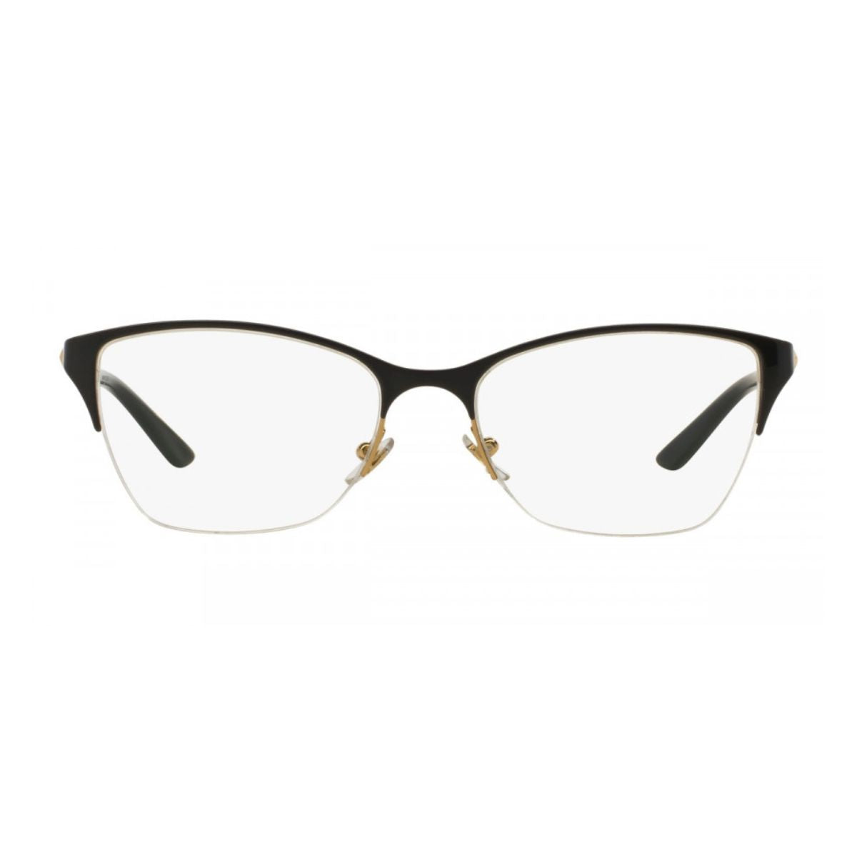 "Versace 1218 1342 black metal half-rim frame for women, sleek and stylish, online at Optorium."
