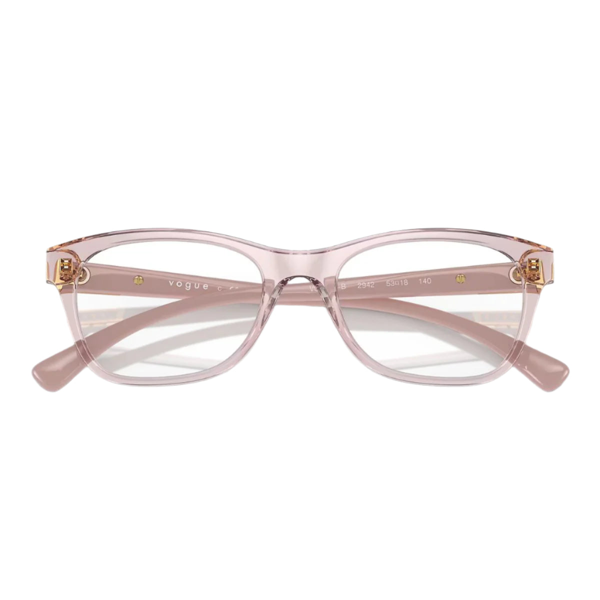 Vogue VO 5424-B 2942 optical frame, lightweight and stylish transparent pink cat-eye design. Available at Optorium.
