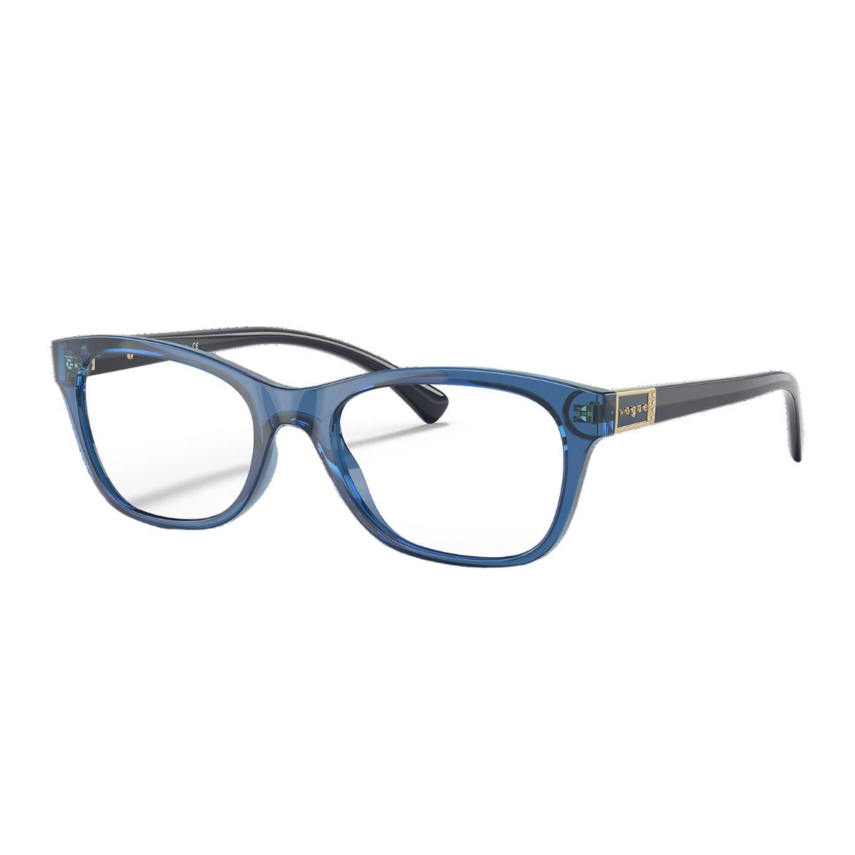 Stylish Vogue VO5424-B 2988 frame, lightweight transparent blue cat-eye shape. Shop now at Optorium.
