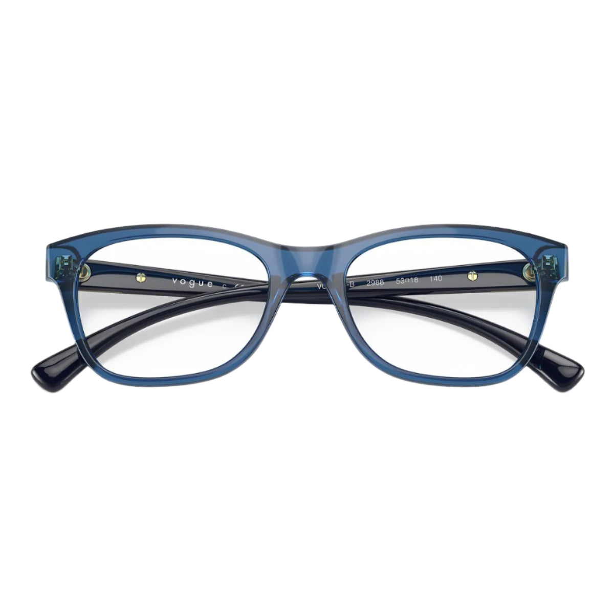 Vogue VO5424-B 2988 optical frame, lightweight and stylish transparent blue cat-eye design. Available at Optorium.
