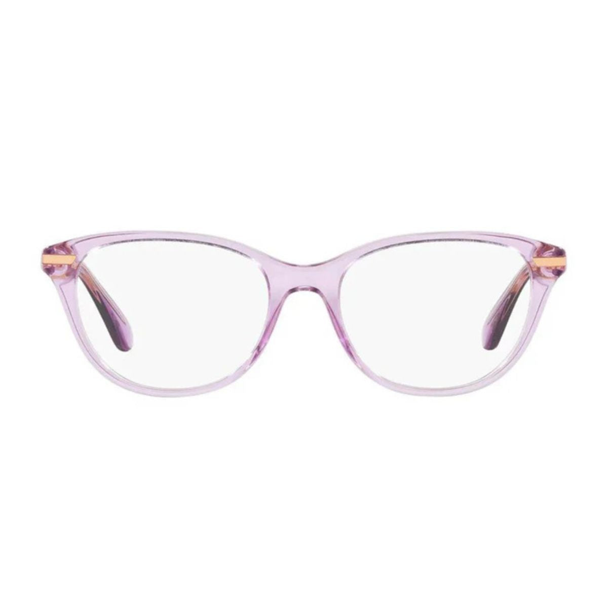 Vogue VO 5497-I 2922 eyeglasses frame for women, transparent violet cat-eye design. Available online at Optorium.
