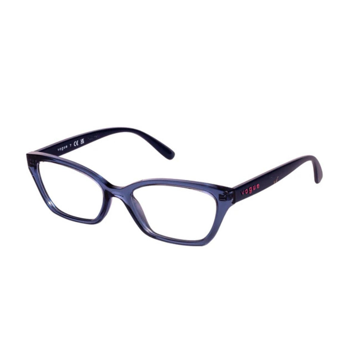 "Vogue Frame VO5545-I 2762 transparent blue cat-eye optical frame for women, combining fashion and lightweight comfort, available online at Optorium Gachibowli & Secunderabad."