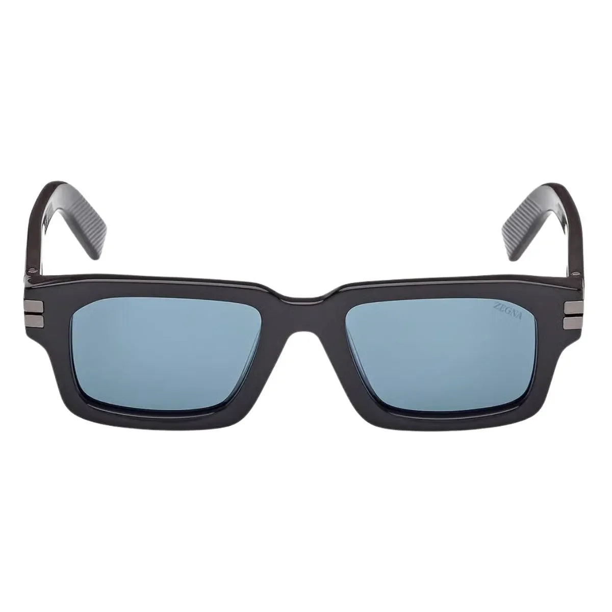 Zegna EZ 0255 48V premium Rectangle sunglasses for men with shiny dark brown acetate frame and blue UV lenses, luxury Italian designer Sunglasses trending online optorium.