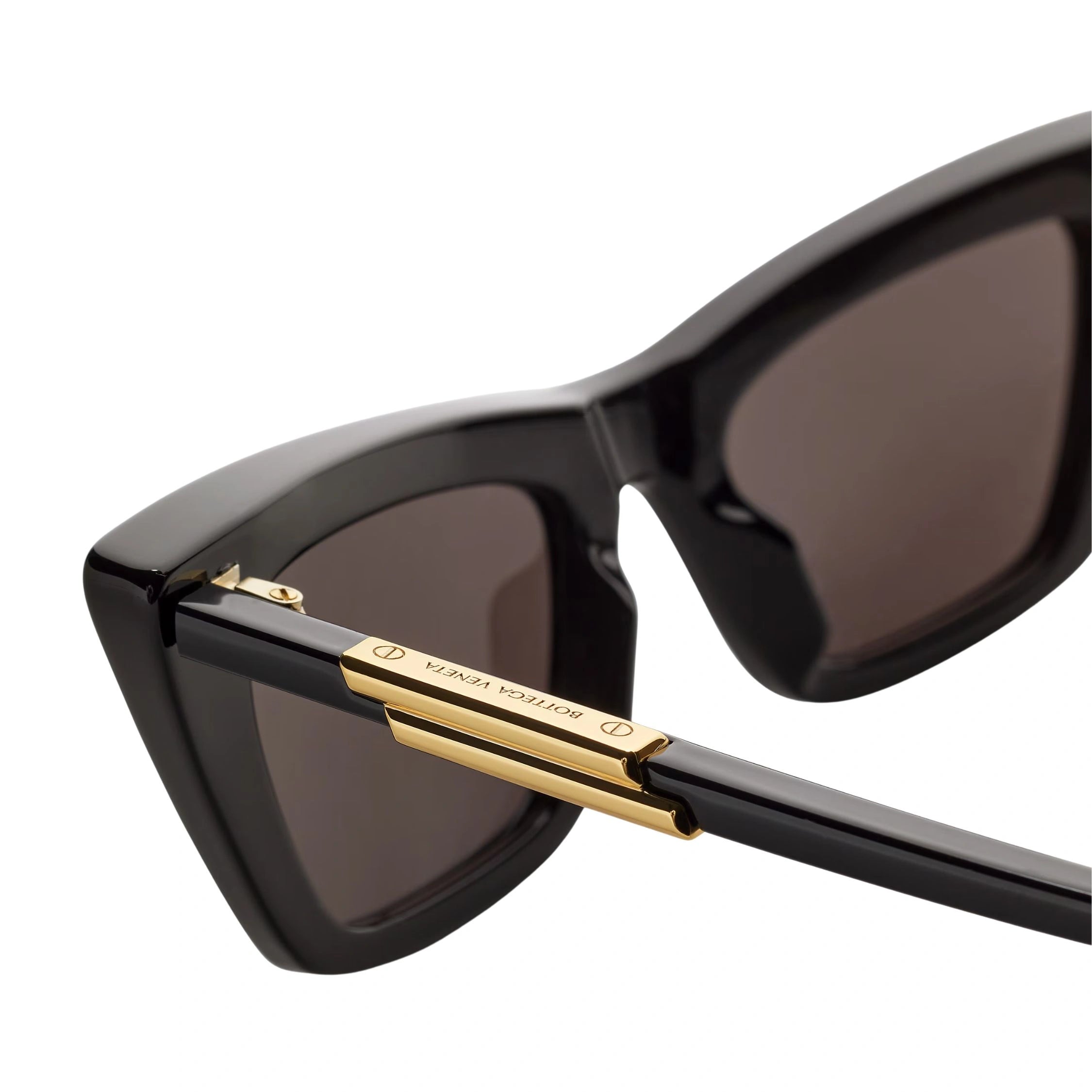 Elegant BV1446S 001 black cat eye sunglasses with signature gold detailing frame
