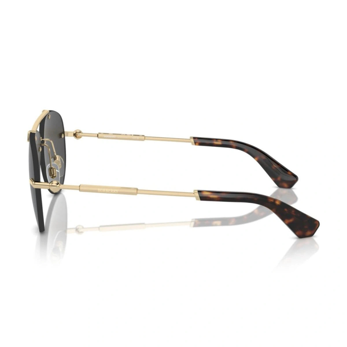 Gold metal Burberry aviator sunglasses Havana temple detail
