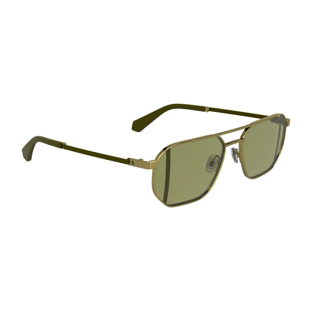Gold metal double bridge Calvin Klein green sunglasses for men