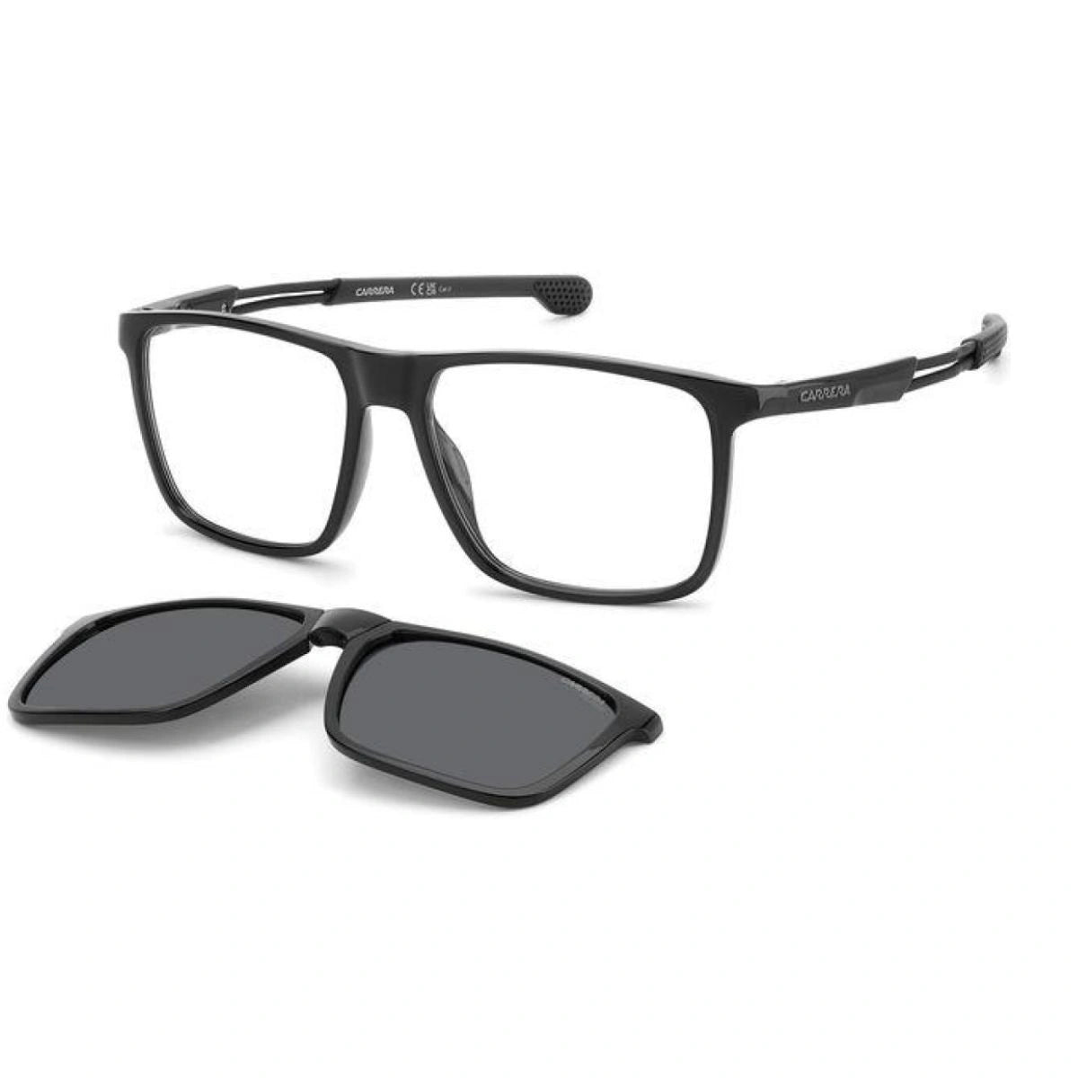 Carrera rectangular designer eyewear with foldable sun clip