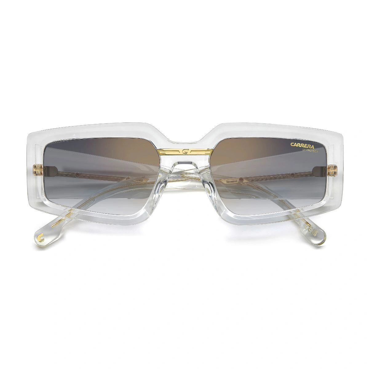 Transparent Carrera luxury sunglasses with premium gold accents
