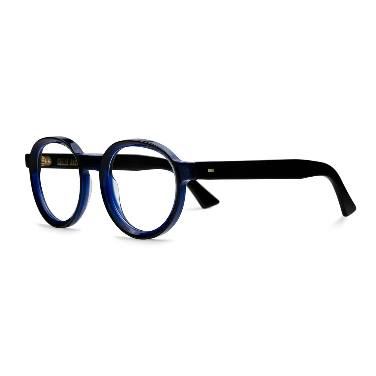Stylish unisex eyeglasses frame navy blue black temples view