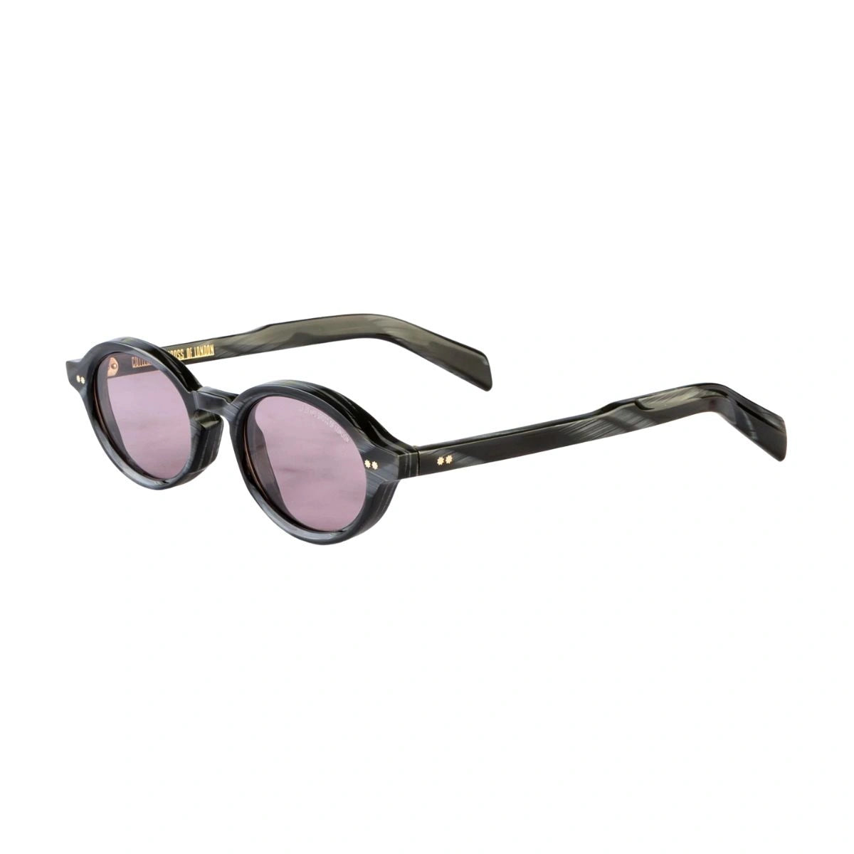 Unisex oval sunglasses black horn frame rose tinted lenses