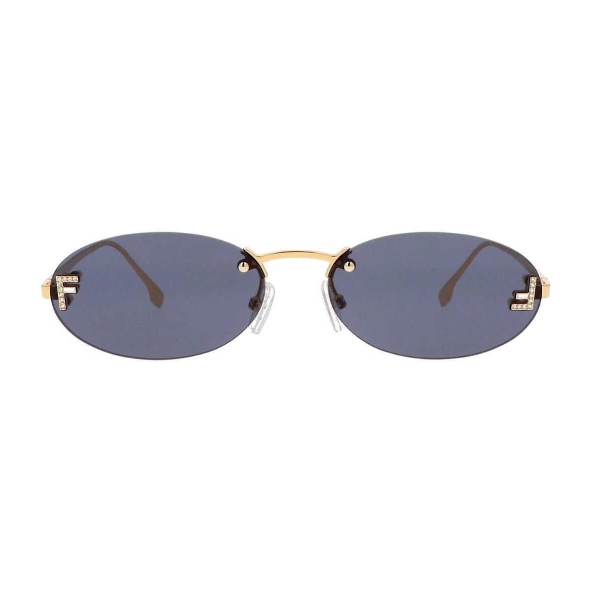 Fendi FE4075US 30V blue rimless oval sunglasses for women at Optorium