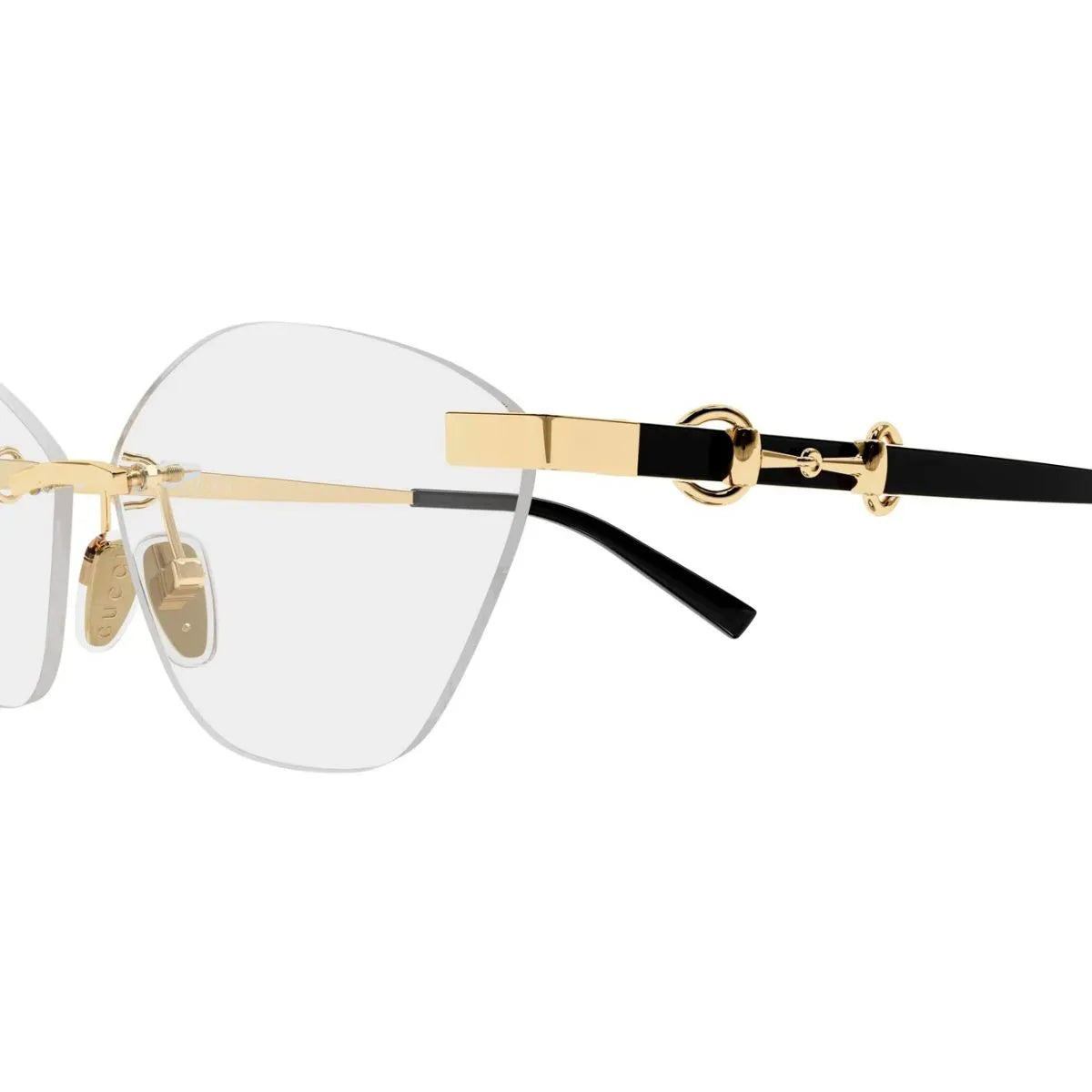 Luxury Gucci GG2050O 001 eyeglasses with gold metal and black acetate temples at Optorium