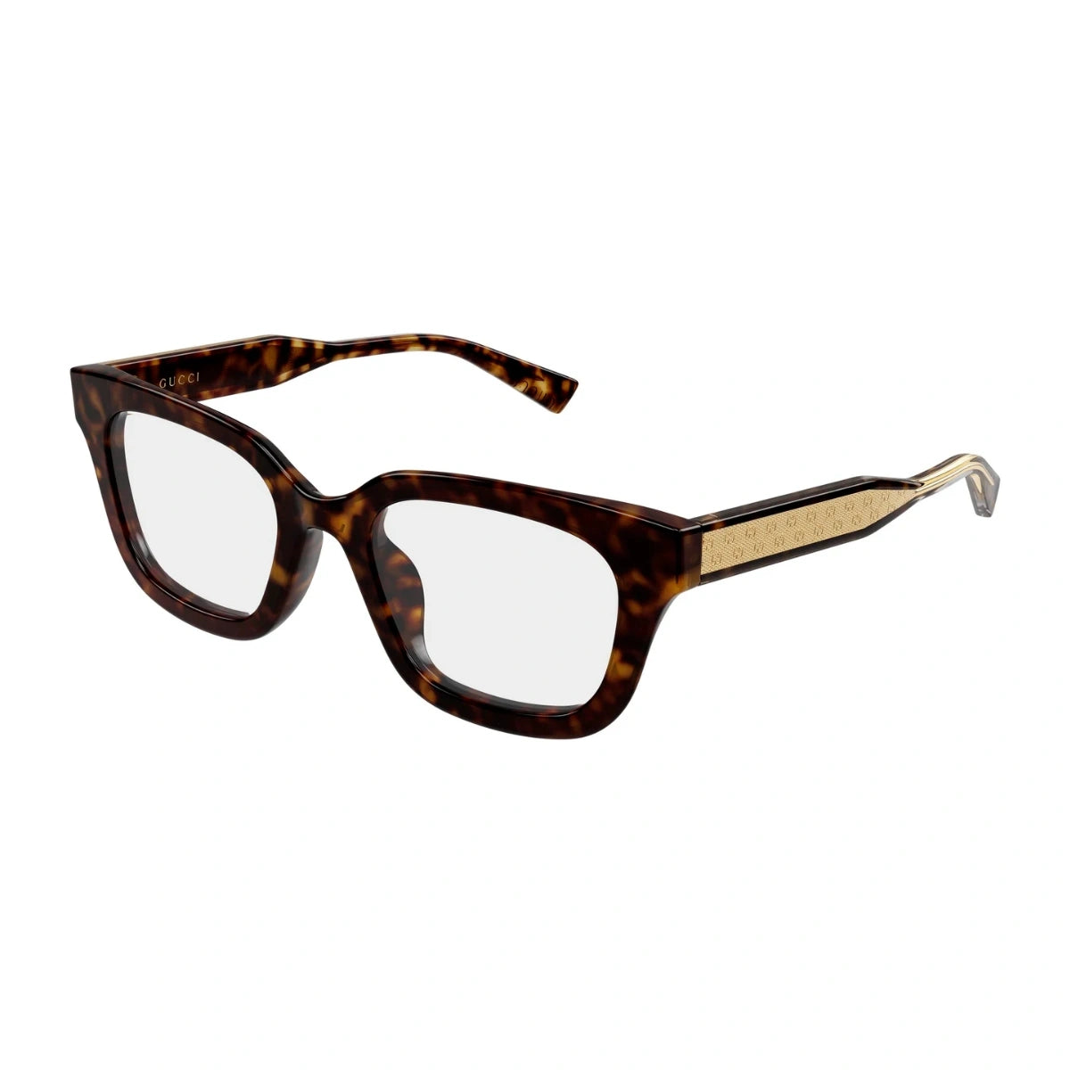 Luxury Gucci prescription glasses with elegant gold temples at Optorium