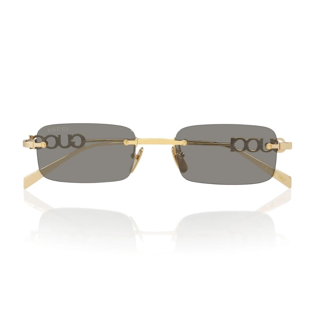 Elegant Gucci GG1808S 003 women’s rimless sunglasses with gold-tone temples